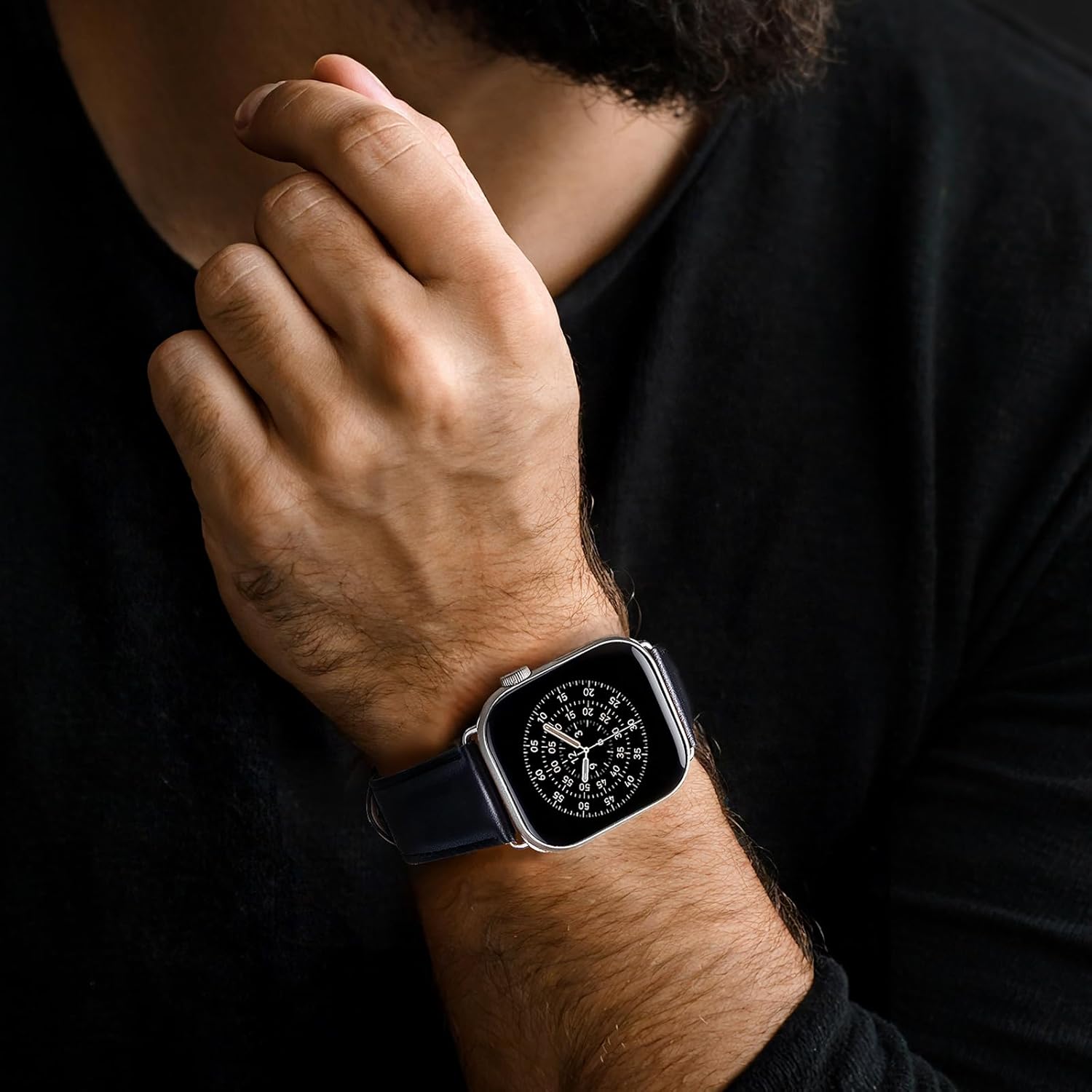 BESTSURE Leather Band Compatible with Apple Watch for Men and Women, Classic Genuine Leather Watch Strap, Fits Ultra/SE/Series 11–3(49/46/45/44/42mm), Navy Blue - Image 4