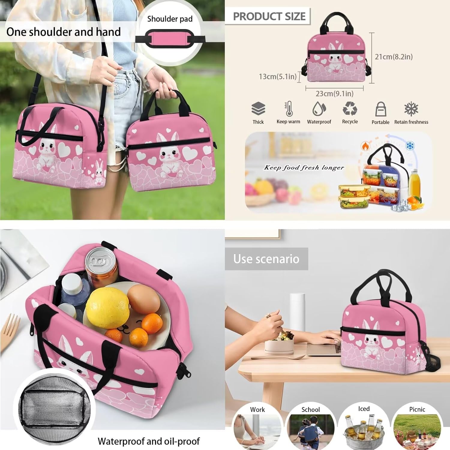 Cute Bunny Backpack for Girls Kids Backpack with Lunch Box and Zippered Pencil Case 3 in 1 Set 12" Sturdy Bookbag with Front Pocket Lightweight School Bag with Side Pockets for Toddler