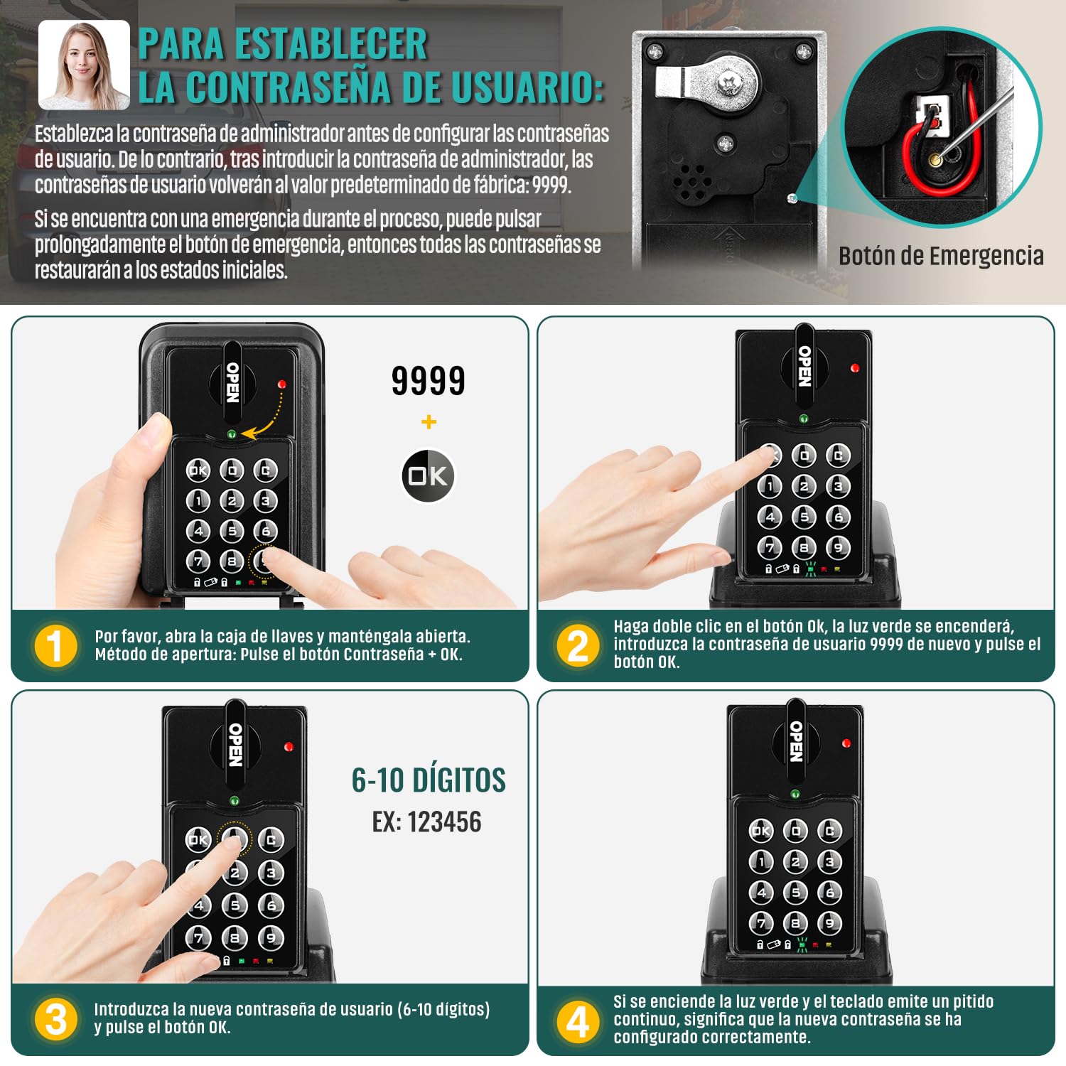 Caja de Seguridad para Llaves Exterior Impermeable | Antirrobo & Acceso de Gestión Avanzada | Grande Caja Fuerte Llave con Código 6 Cígitos Electrónica Pared Caja para Llaves Interior
