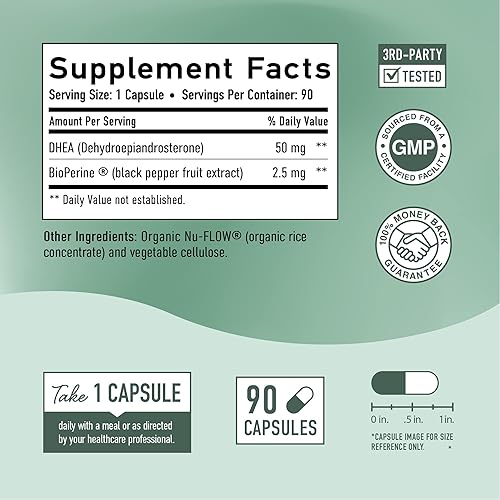 Miniatura 4 de DHEA - Suplemento DHEA de 50 mg 90 cápsulas suministro para 3 meses para mujeres y hombres para apoyar el equilibrio hormonal el metabolismo la