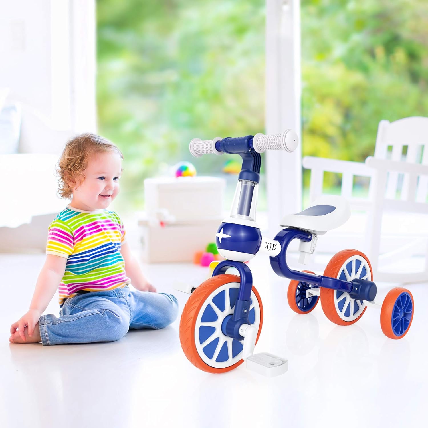 XJD 3 in 1 Baby Balance Bike for 18 Months to 4 Years Old Boy Girl Tricycle for Kids Toddler First Beginner Bike Child Trike Infant 4 Wheel Balance Bicycle with Adjustable Seat Detachable Pedal, Blue : Toys & Games
