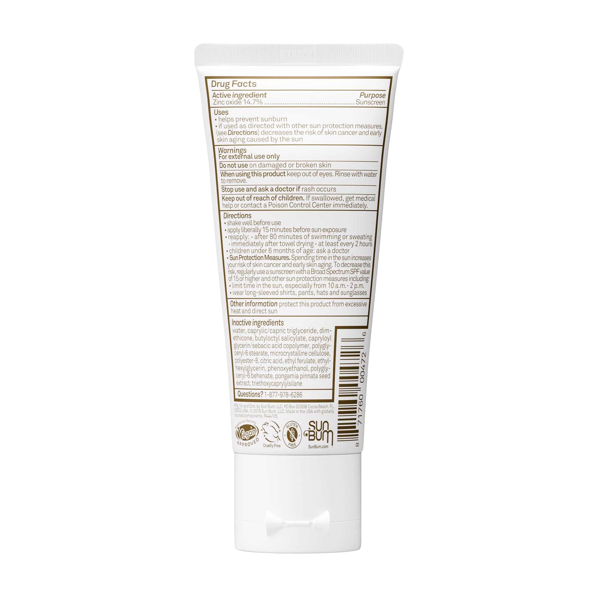 Sun Bum Crème solaire minérale SPF 50 | Végétalienne et adaptée aux récifs (Octinoxate et Oxybenzone) | Crème solaire naturelle à large spectre avec protection UVA/UVB | 85 g