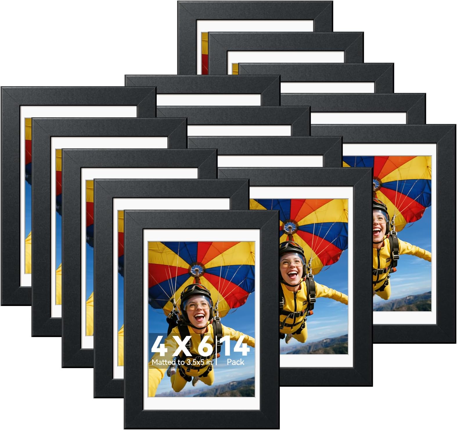 HappyHapi 4x6 Picture Frames Set of 14, Tabletop or Wall Display Pictures 3.5x5 with Mat or 4x6 Without, Bulk Picture Frames Collage for Prints, Photos, Landscape and Artwork (Black)