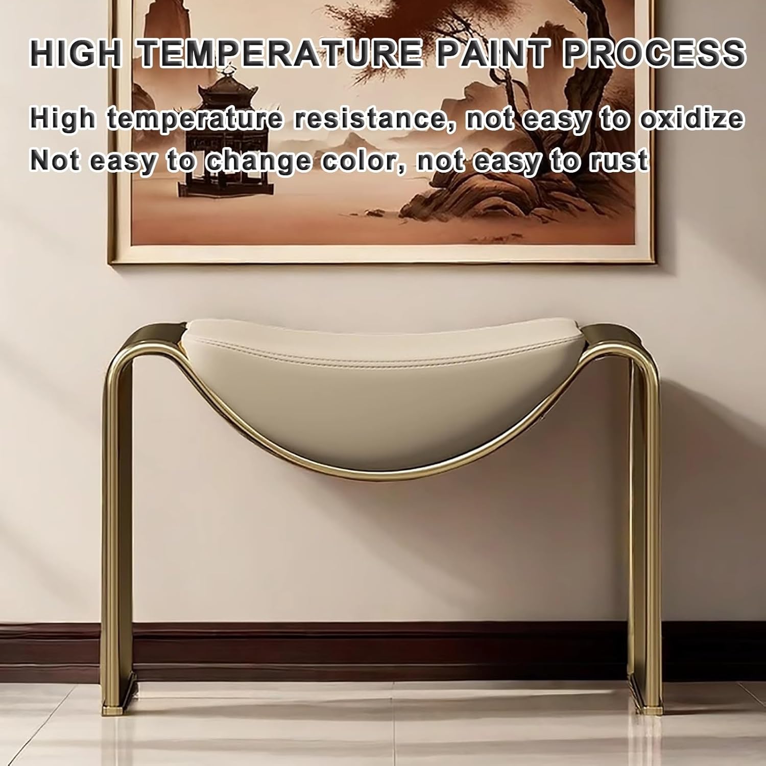 Bench for entryway，Midcentury End of Bed Bench with PU Leather Padded Seat，dining room bench with Leatherette Strap and Metal Legs,Versatile Indoor Furniture,Suitable for entrance,bedroom,corridor(Gol