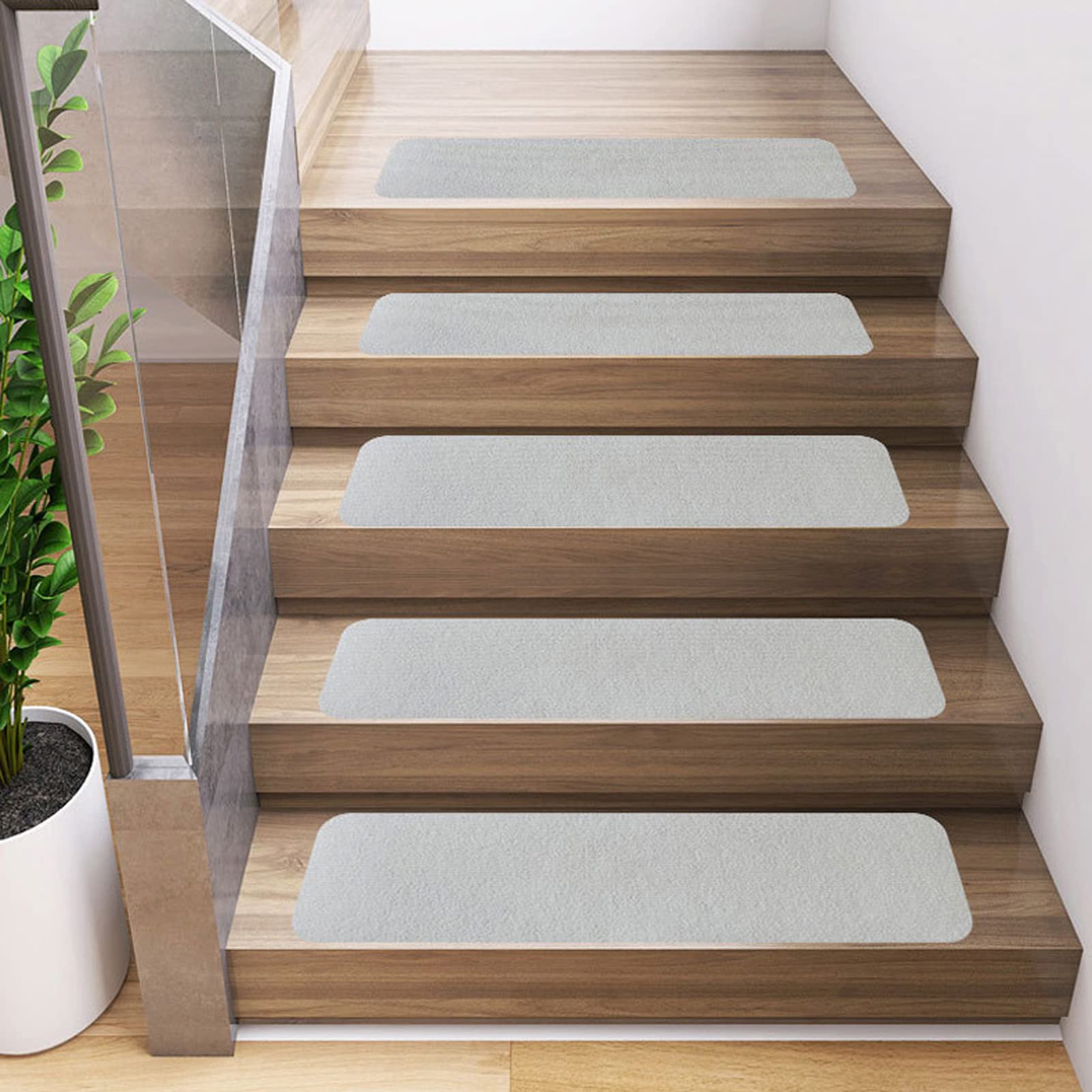YTBHSHXZ stair treads， Set of 15 Anti Slip Reusable Adhesive Stair Runners for Elders(White)