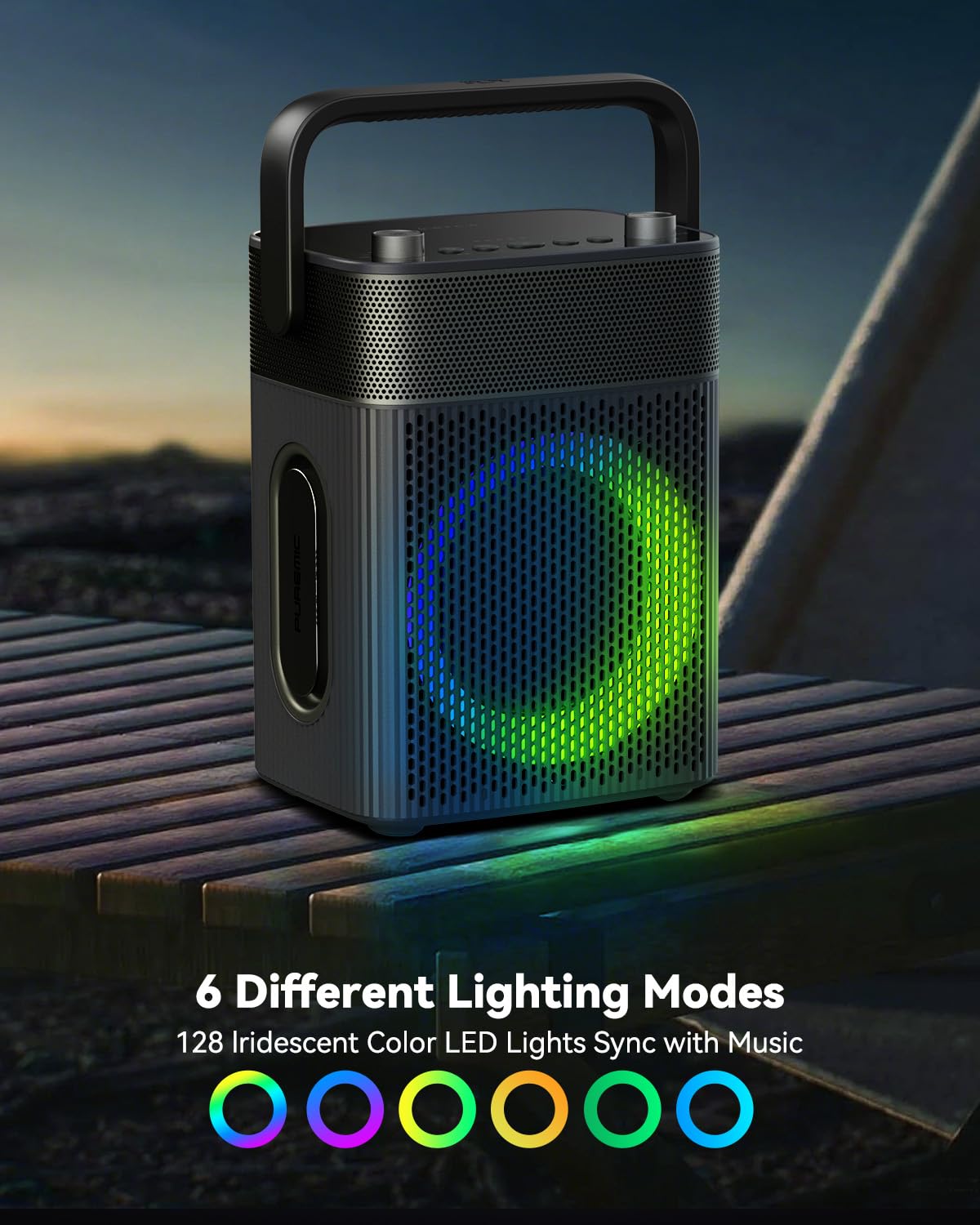Máquina de karaoke con 2 micrófonos inalámbricos UHF, altavoz Bluetooth portátil impermeable IPX4 con bolsa de cuero para Samsung Apple TV, Tesla Ford, altavoz al aire libre, compatible con Bluetooth
