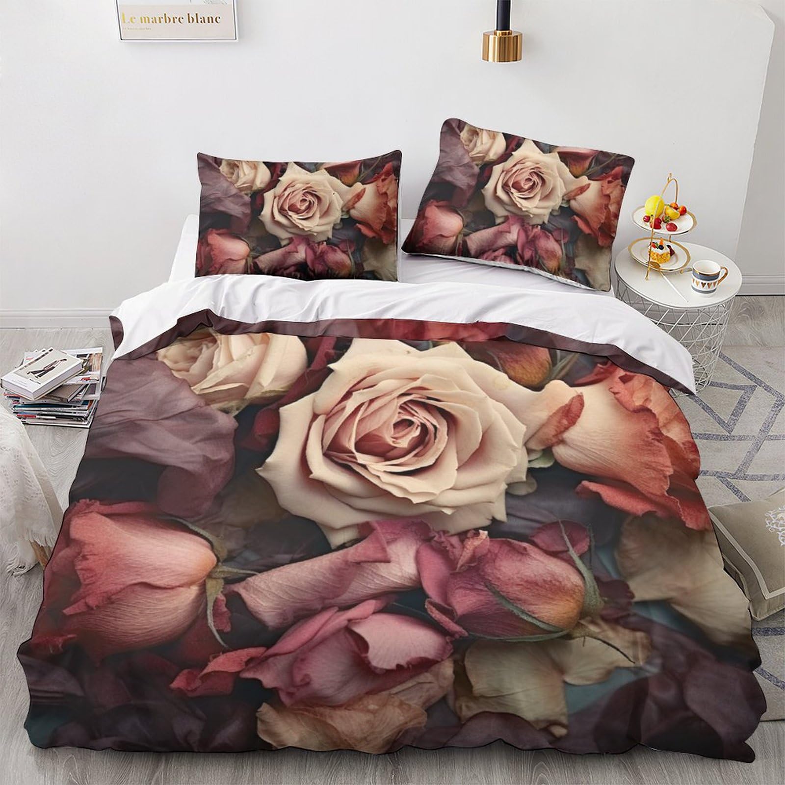 Parure de lit 3 pièces rose avec housse de couette 220x240 King en microfibre douce