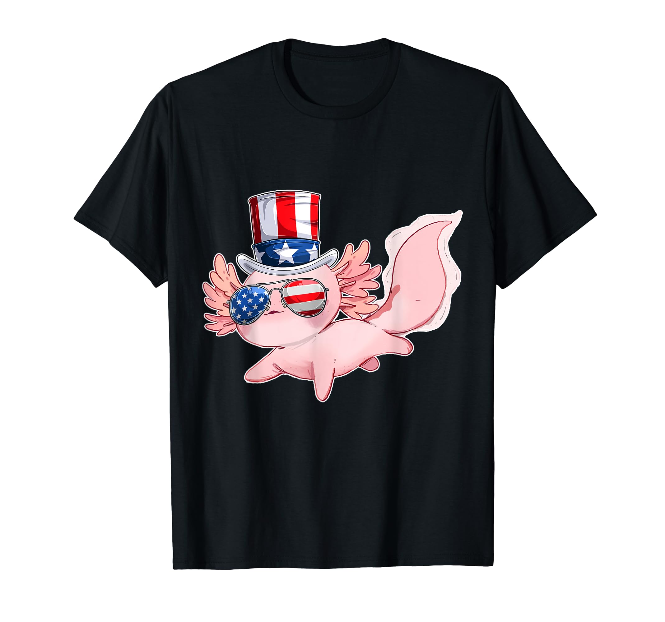 4th of July Cute Axolotl Independence Day USA glasses Hat T-Shirt for Women Kids Men