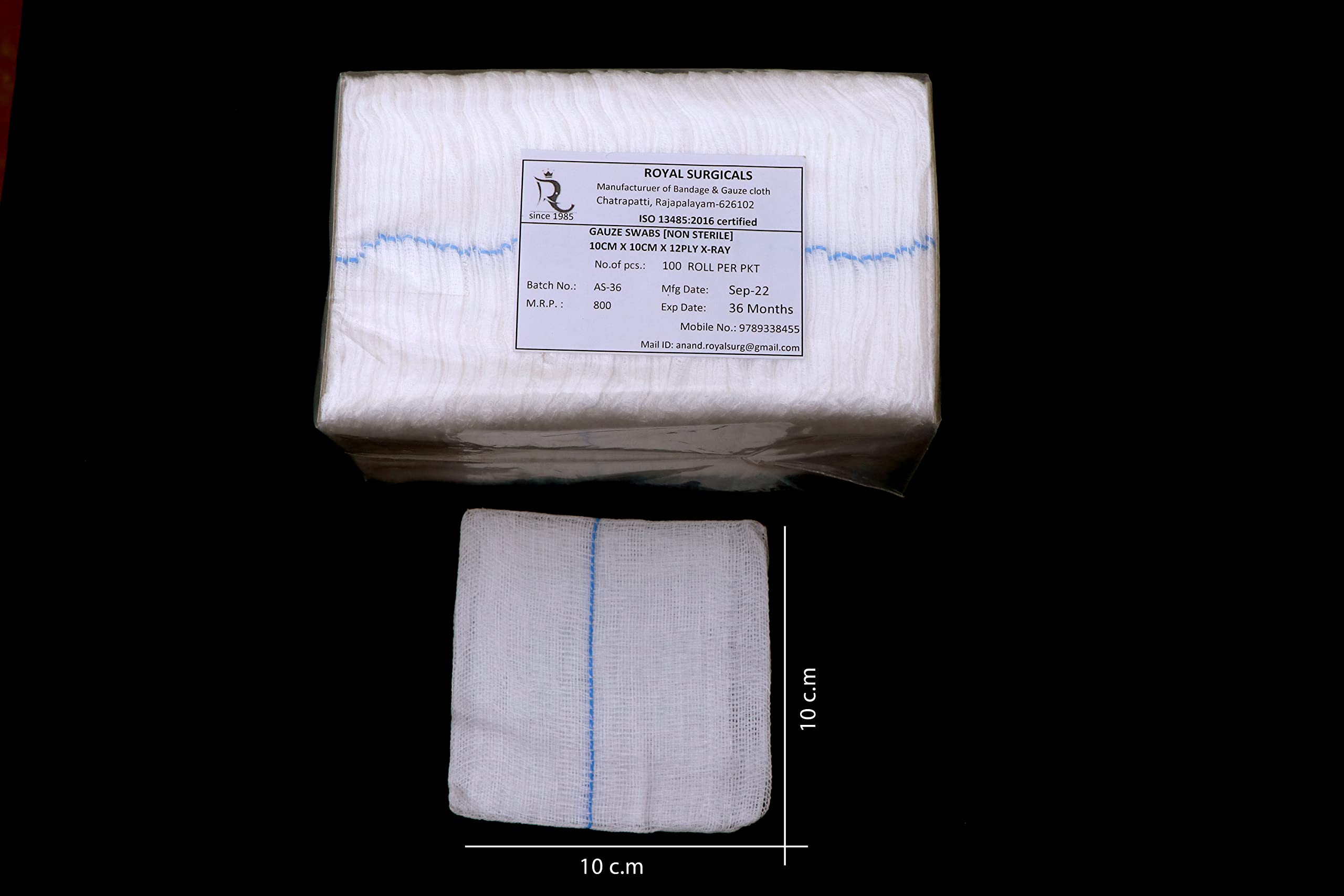 Royal Surgicals Non-Sterile Absorbent Cotton Gauze Swab | Gauze Swab for Wound Dressing/First Aid/Home (10cm x 10cm x 12ply) (B0BC5MKMMC) Amazon Price History, Amazon Price Tracker