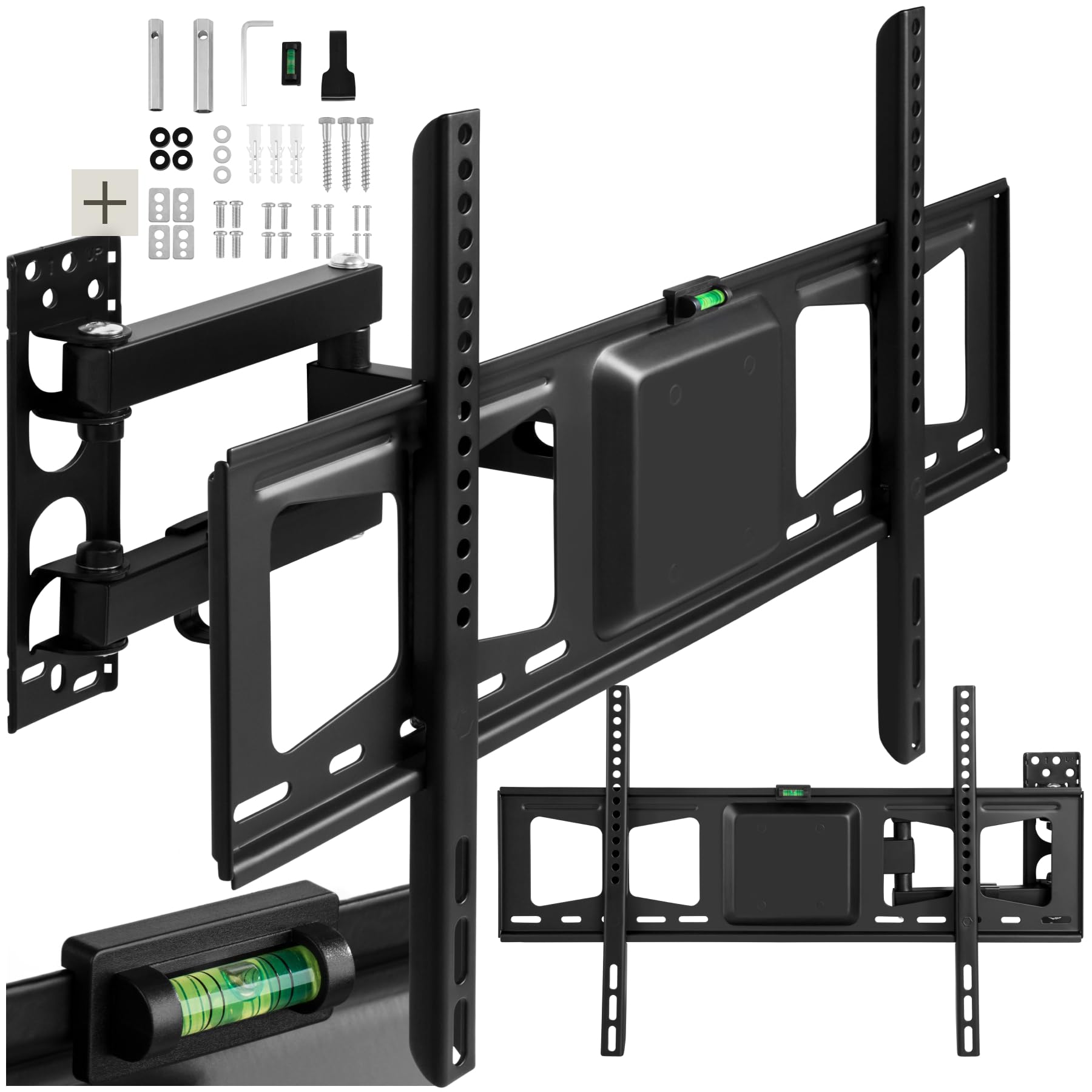 tectake® Support Mural TV Téléviseurs Plats 32"-​100" (81-​254cm) inclinable & pivotant, VESA Max. 600x400, Max. 60kg, Écart du Mur 55-​356mm Niveau à Bulle Inclus pour Salon, Chambre, Cuisine