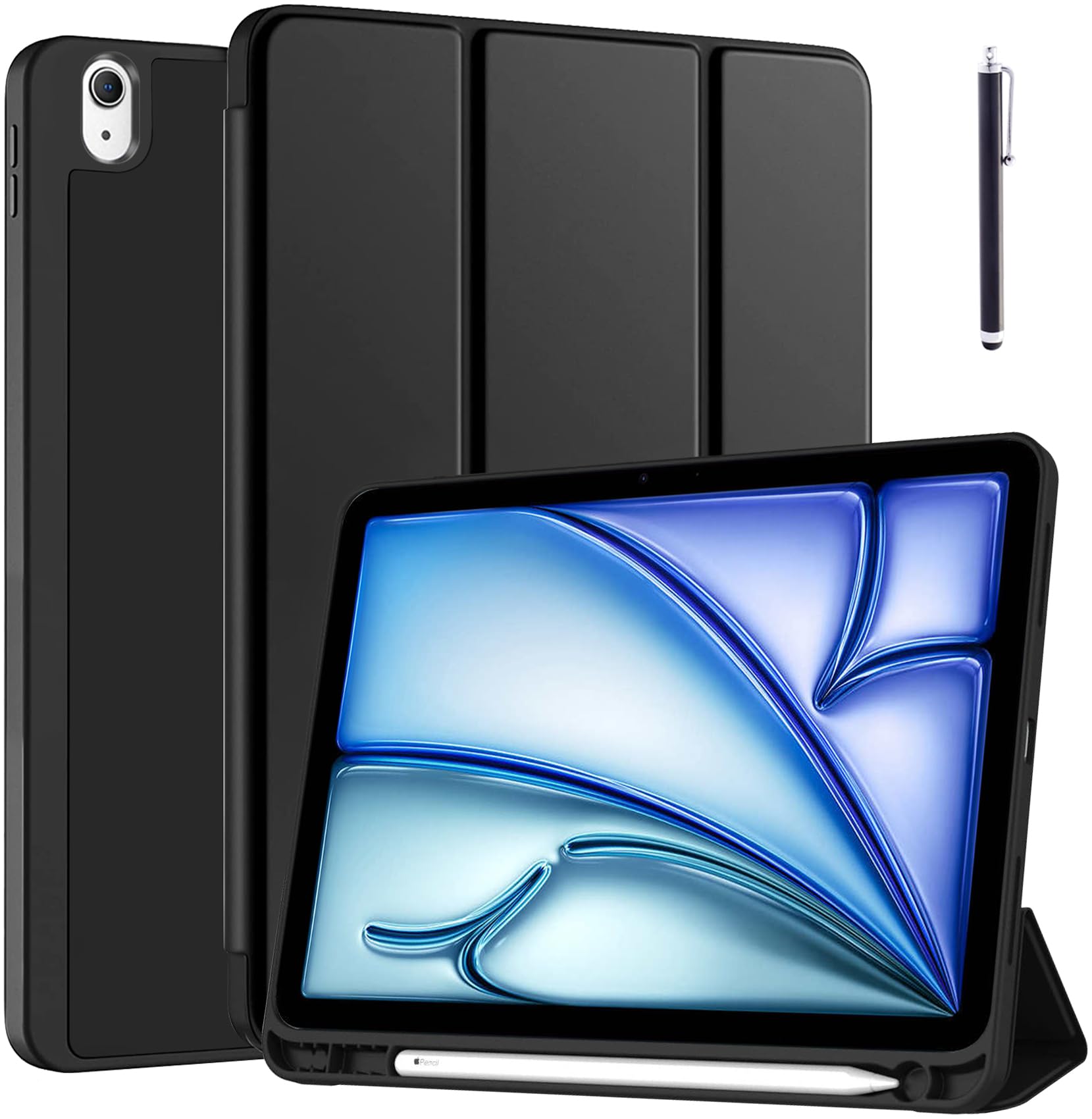 Robustrion Case Cover for iPad Air 11 inch Cover M2 2024 / iPad Air 4th 5th 6th Generation Cover 10.9" with [Pencil Holder] [Soft Flexible Back] [Auto Sleep Wake] and Stylus Pen - Black (B0CFZSV1SS) Amazon Price History, Amazon Price Tracker