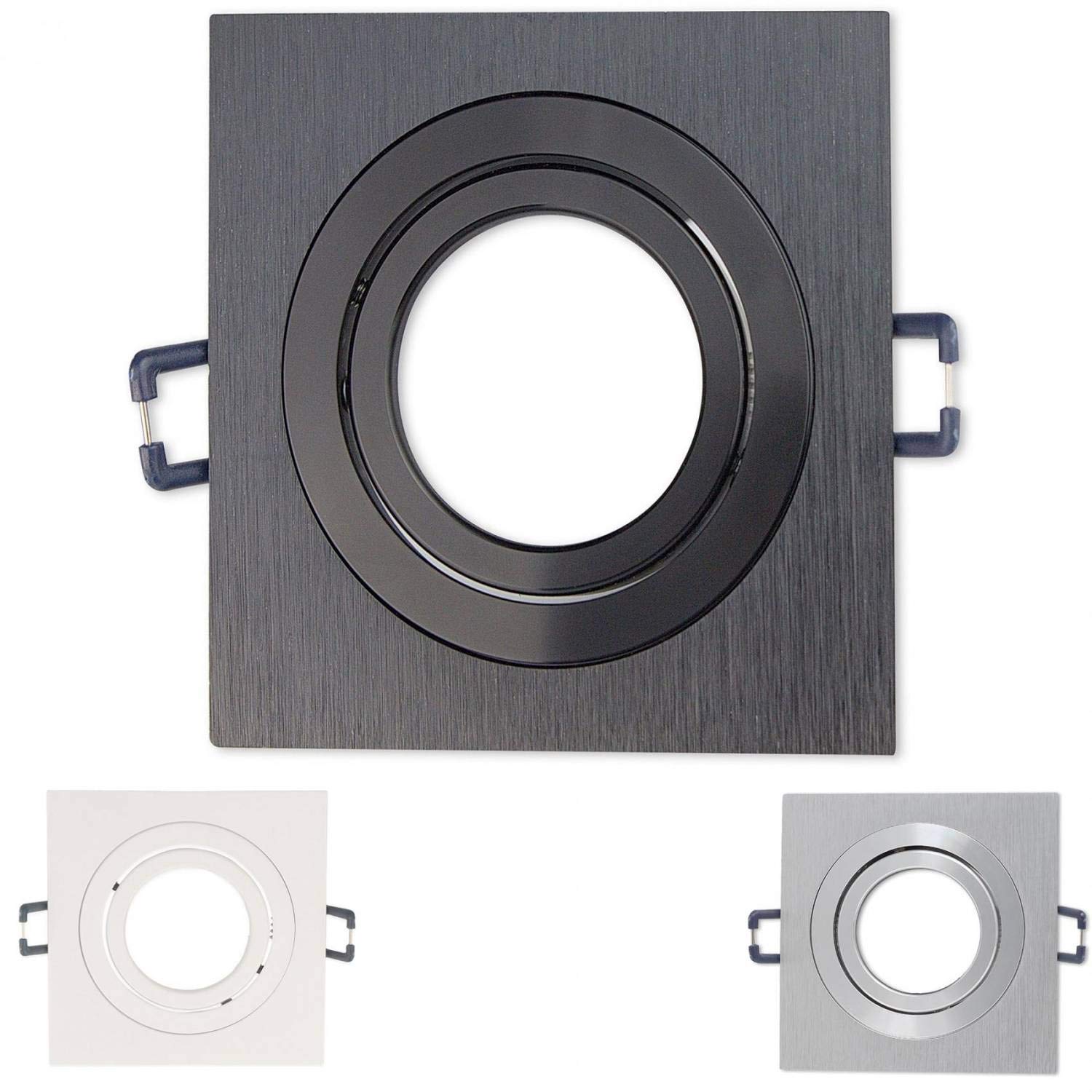 Trano 6x LED Einbaustrahler Set Schwarz eckig 7 Watt neutralweiß 230V GU10 - Einbauleuchte schwenkbar aus Aluminium - 75-85mm Bohrloch 92x92mm Einbau-Spot Decken-Strahler