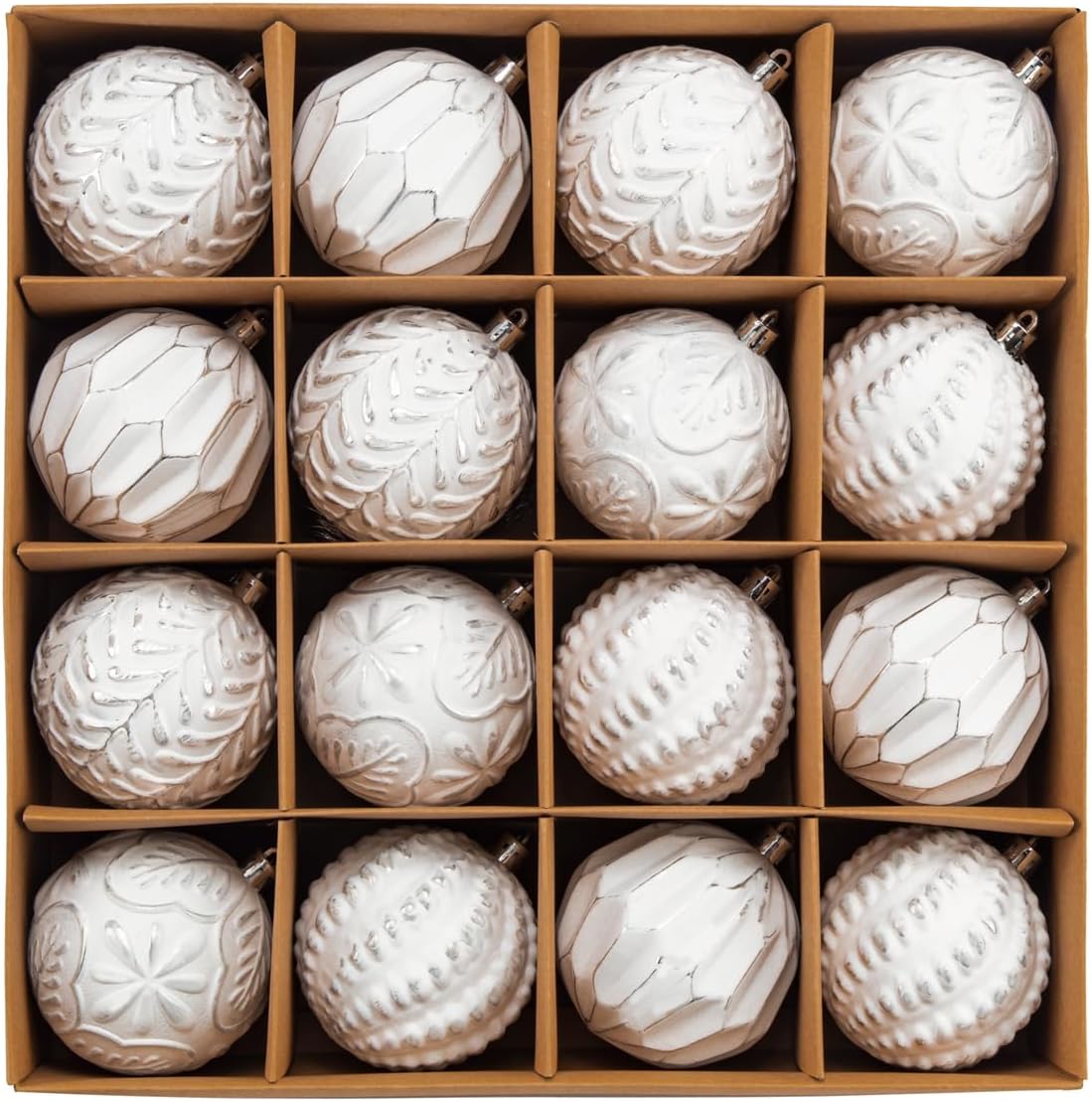 Christmas Ball Ornaments Set, 16ct 80mm Elegant White Assorted Xmas