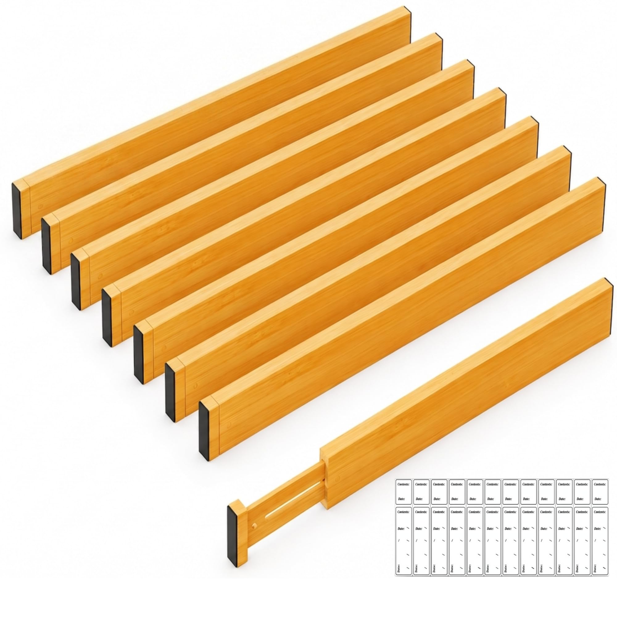 8 Einheiten erweiterbare Bambus-Schubladen-Trennwände (Größe 44.5 cm L,55.9 cm) – verstellbarer Schubladen-Organizer Aufbewahrung Mehrzweck-Schubladen für Kleidung, Organizer, Natur