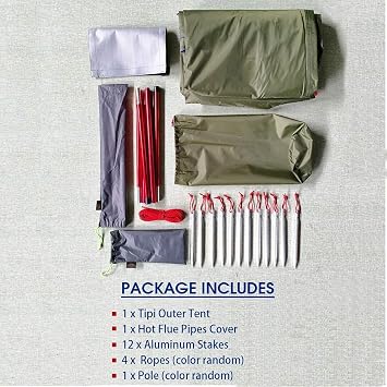 4 Persons 5lb Lightweight Tipi Hot Tents with Stove Jack, 7'3 Standing Room, Teepee Tent for Hunting Family Team Backpacking Camping Hiking
