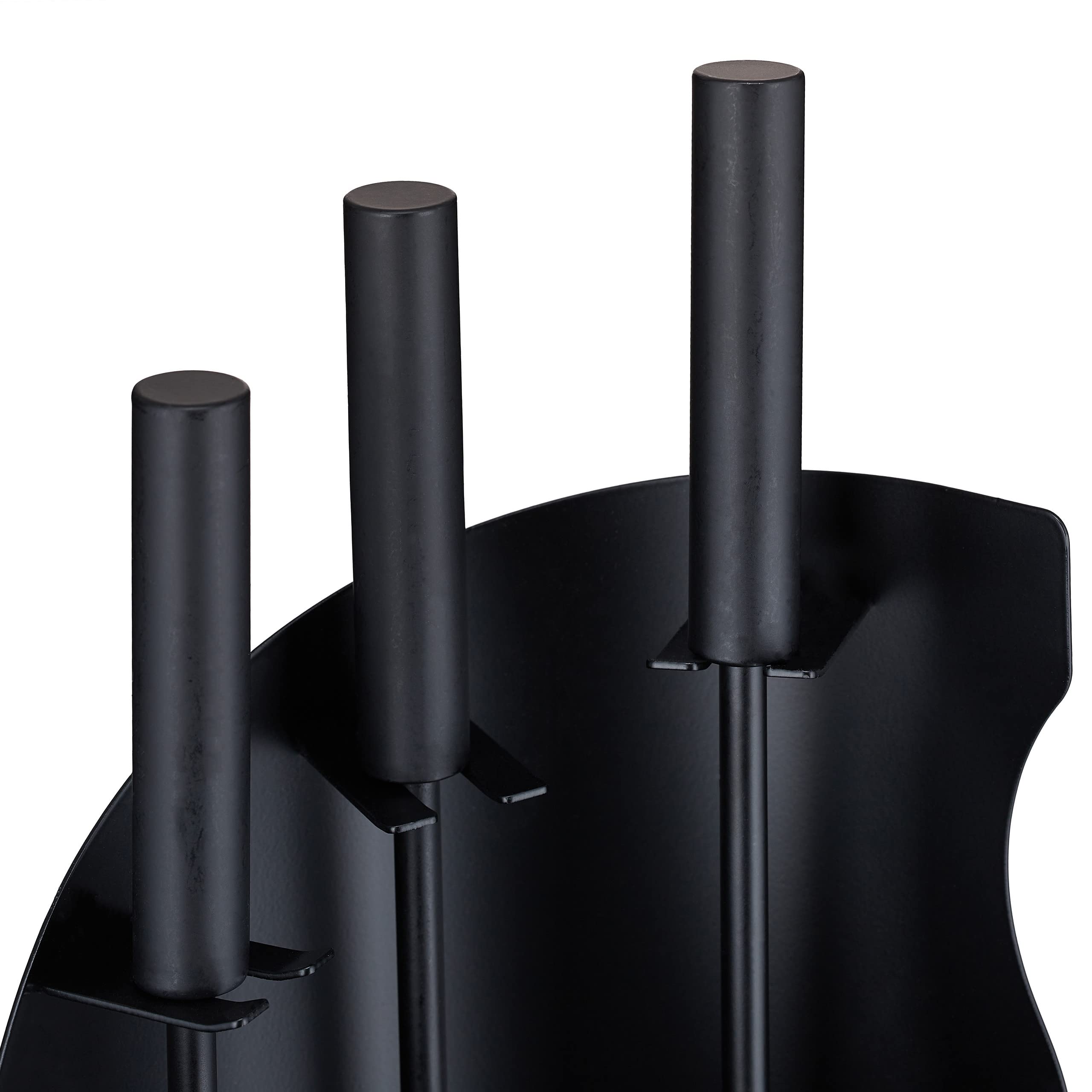 Relaxdays Kaminbesteck, modern, 4-teilige Kamingarnitur mit Schürhaken, Ascheschaufel, Kaminbesen & Ständer, schwarz