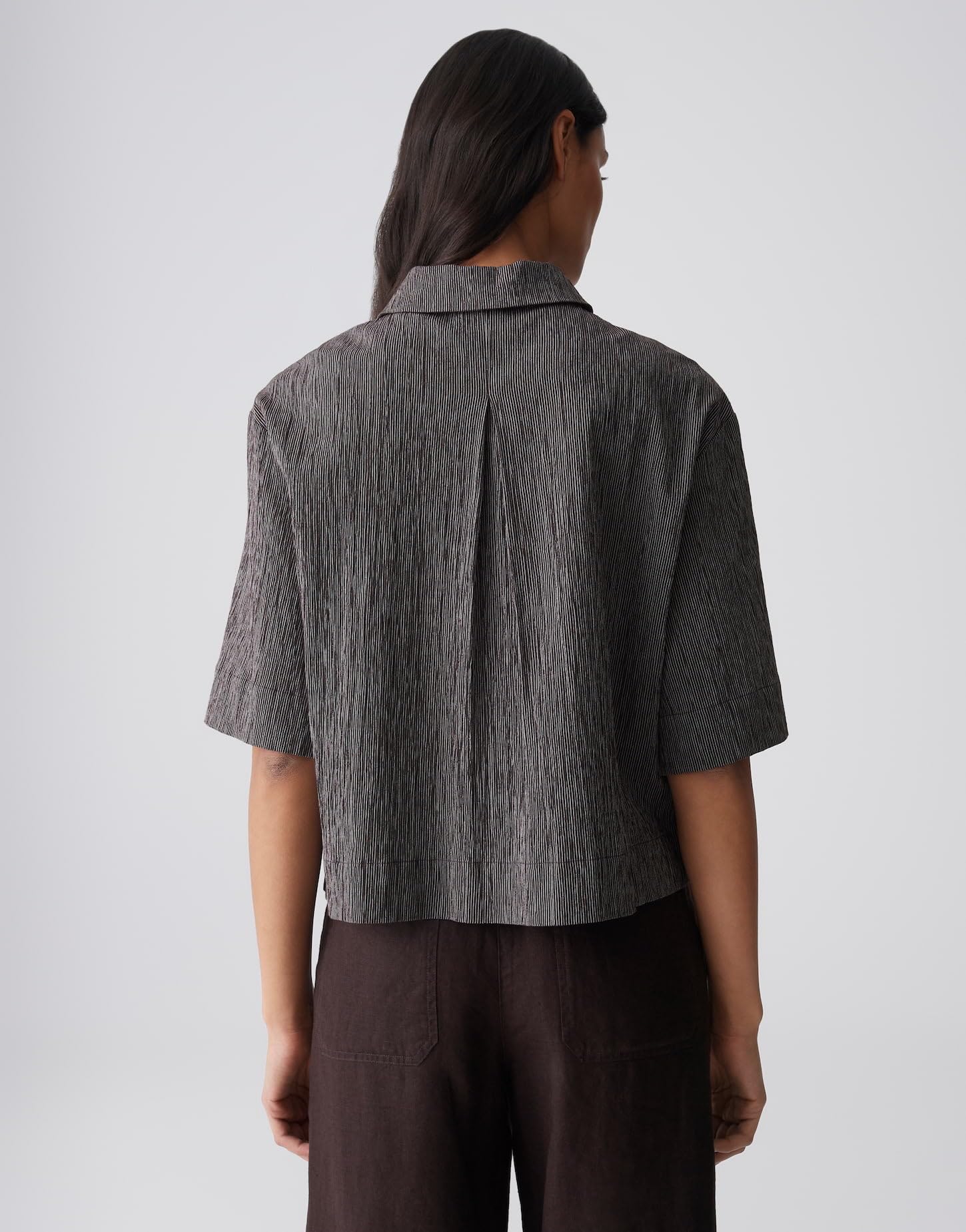 OPUS Damen Kurzarmbluse | Boxy Streifenbluse mit Crinkle Effekt Regular Fit