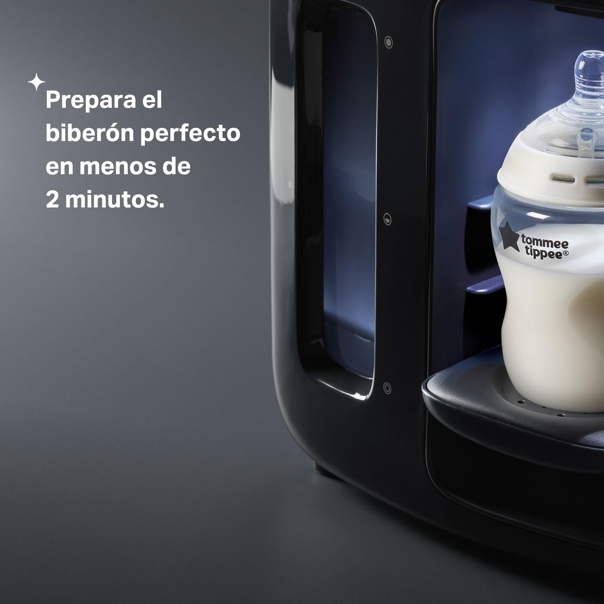Tommee Tippee Preparador biberones Perfect Prep Day & Night fácil y rápido, filtro antibacterias, pantalla digital y funciones nocturnas, Negro azulado