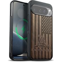 Carveit Magnetic Wooden Case for Google Pixel 10 / Pixel 10 Pro Case, Wood Engraved & Soft TPU Shockproof Cover, Compatible with MagSafe Wireless Chargers Gadsden and The American Flag Walnut