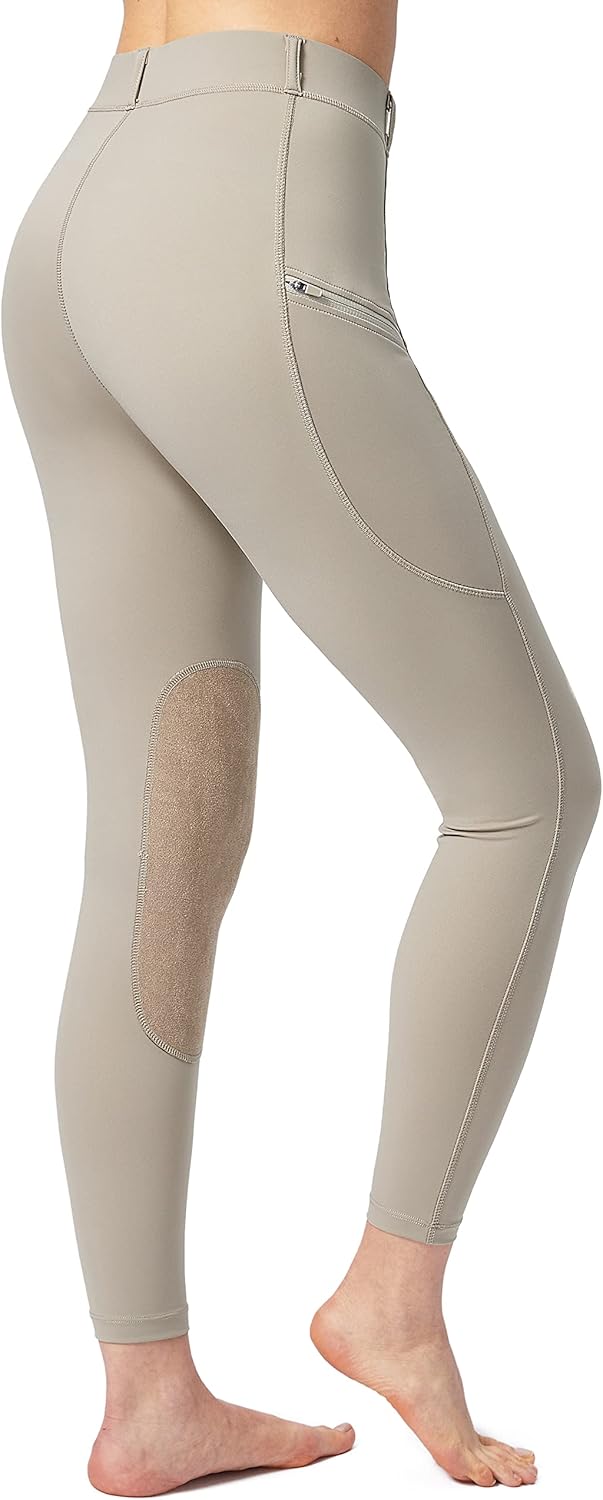 SANTINY Women's Horse Riding Pants with Zipper Pockets Knee-Patch Schooling Tights Equestrian Breeches for Women - Image 3