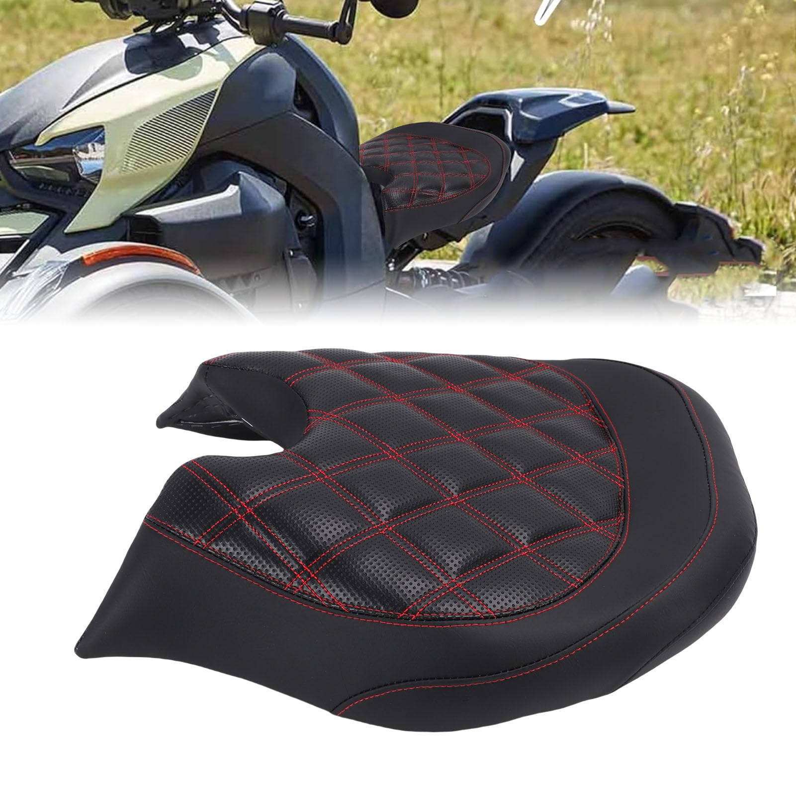 Bewinner Ergonomiczny Fotel Kierowcy Kierowcy 219400795 Zamiennik dla Ryker 600 900 Rally Edition Sport ACE 2019-2023 Rombowe Szwy Poduszka Antypoślizgowa Czarna (Czerwone szwy)