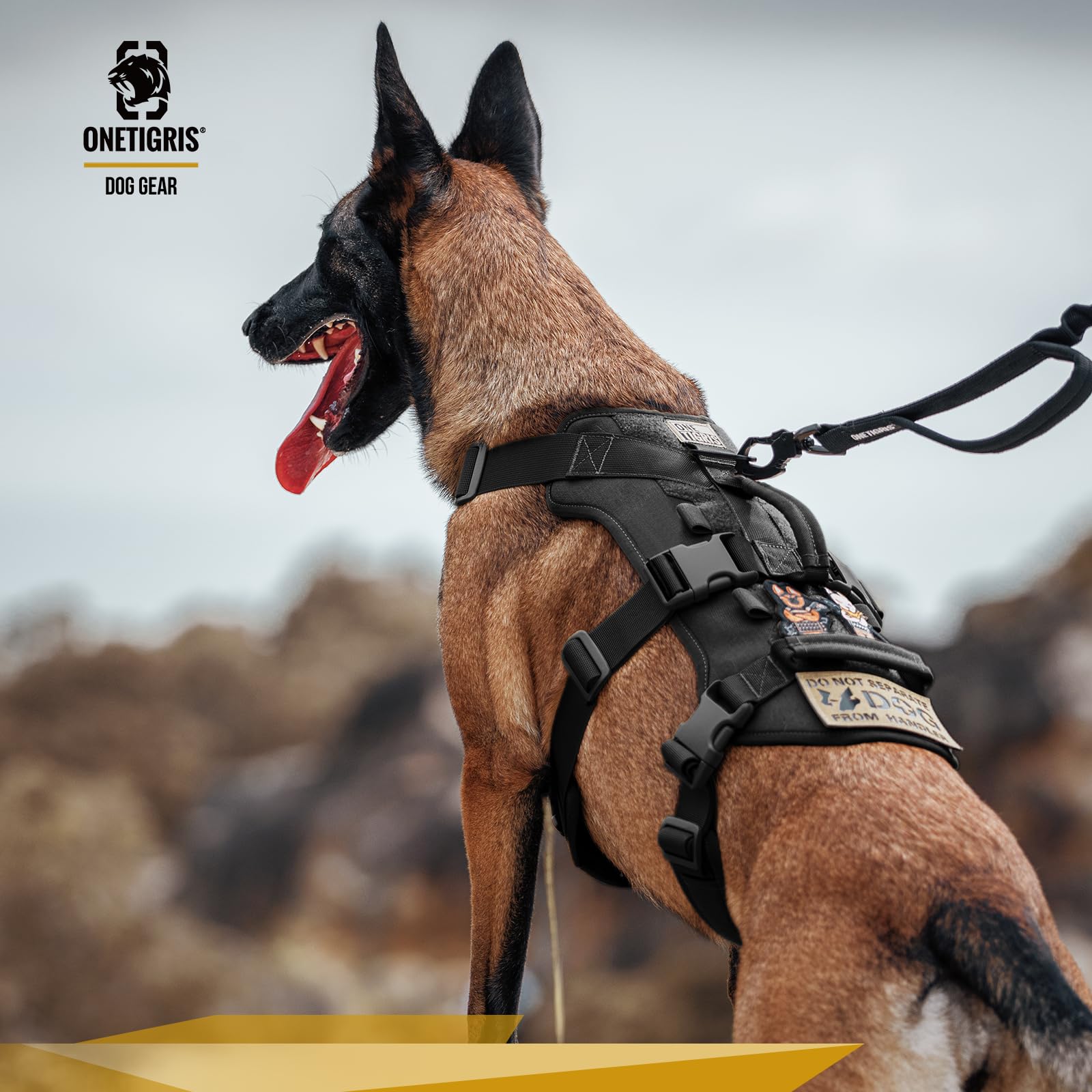 OneTigris Arnés para perros, T-Bone táctico con 2 asas, a prueba de fugas, arnés ajustable para perros, caza, senderismo, entrenamiento, paseo, actividades al aire libre (negro, XL)