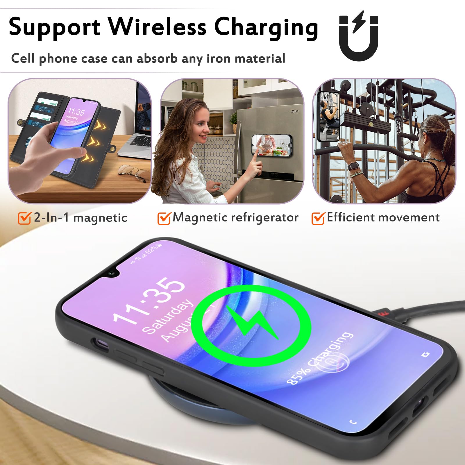 MEGSHI for Wallet Case Compatible with Samsumg Galaxy A16 Multi-Function Detachable 2 in 1 Magnetic Phone Case Wallet,Flip Strap Zipper Card Holder Phone Case with Shoulder Straps (Black)