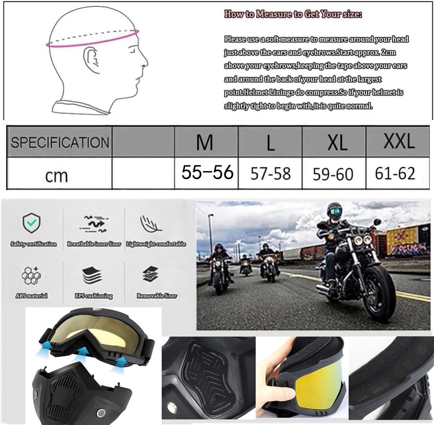 Deutsch Helm Halboffenen Vintage Öffnen Motorradhelm Halb-Helm DOT/ECE-Zertifizierung Chopper Helm Mit Sonnenbrille Mask Für Mopeds Cruiser Vintage Jet Helm M-XXL