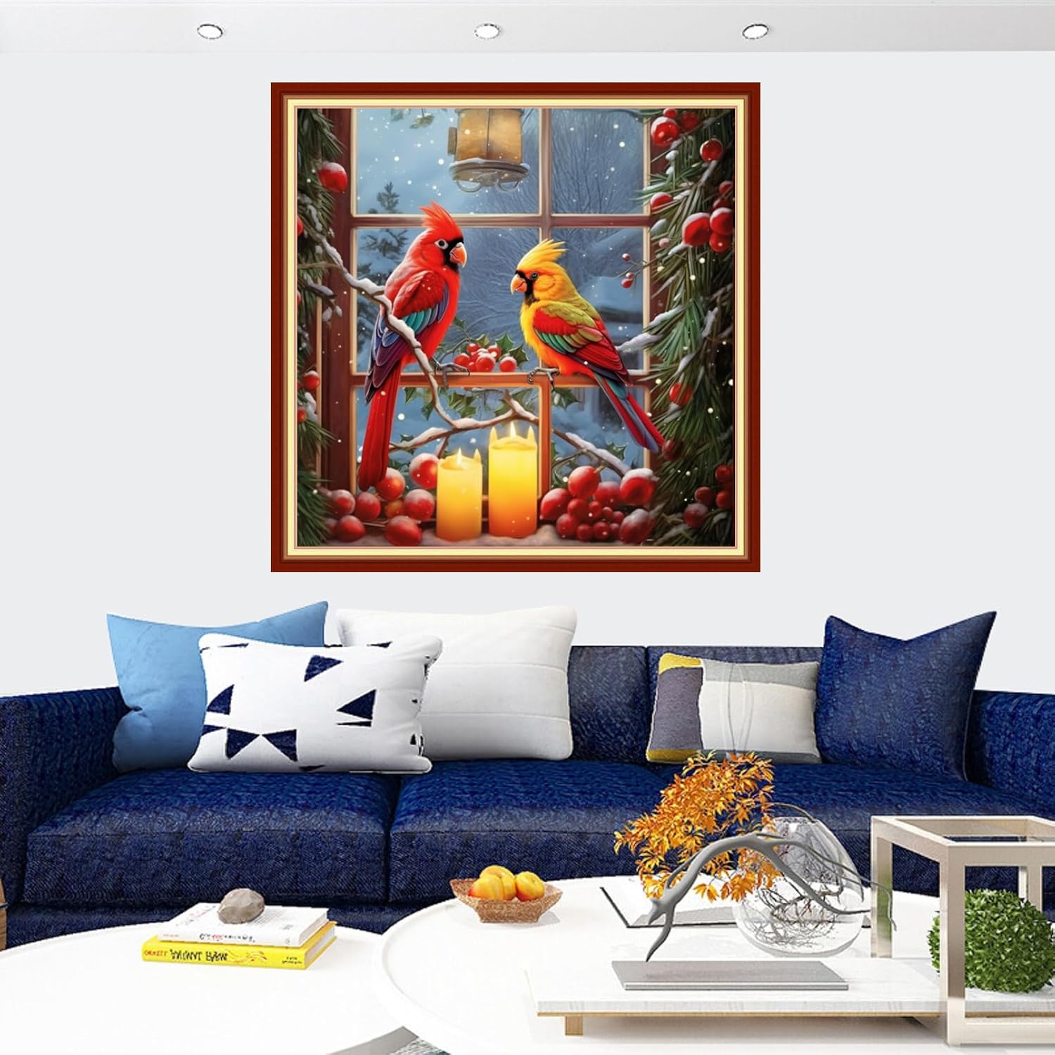 Findvoor Stamped Cross Stitch Kits for Beginners Full Range of Cross Stitching Embroidery Pattern for Adults, 11CT DIY Needlepoint Embroidery Starter Kits-Christmas Bird 17.7x17.7 inch