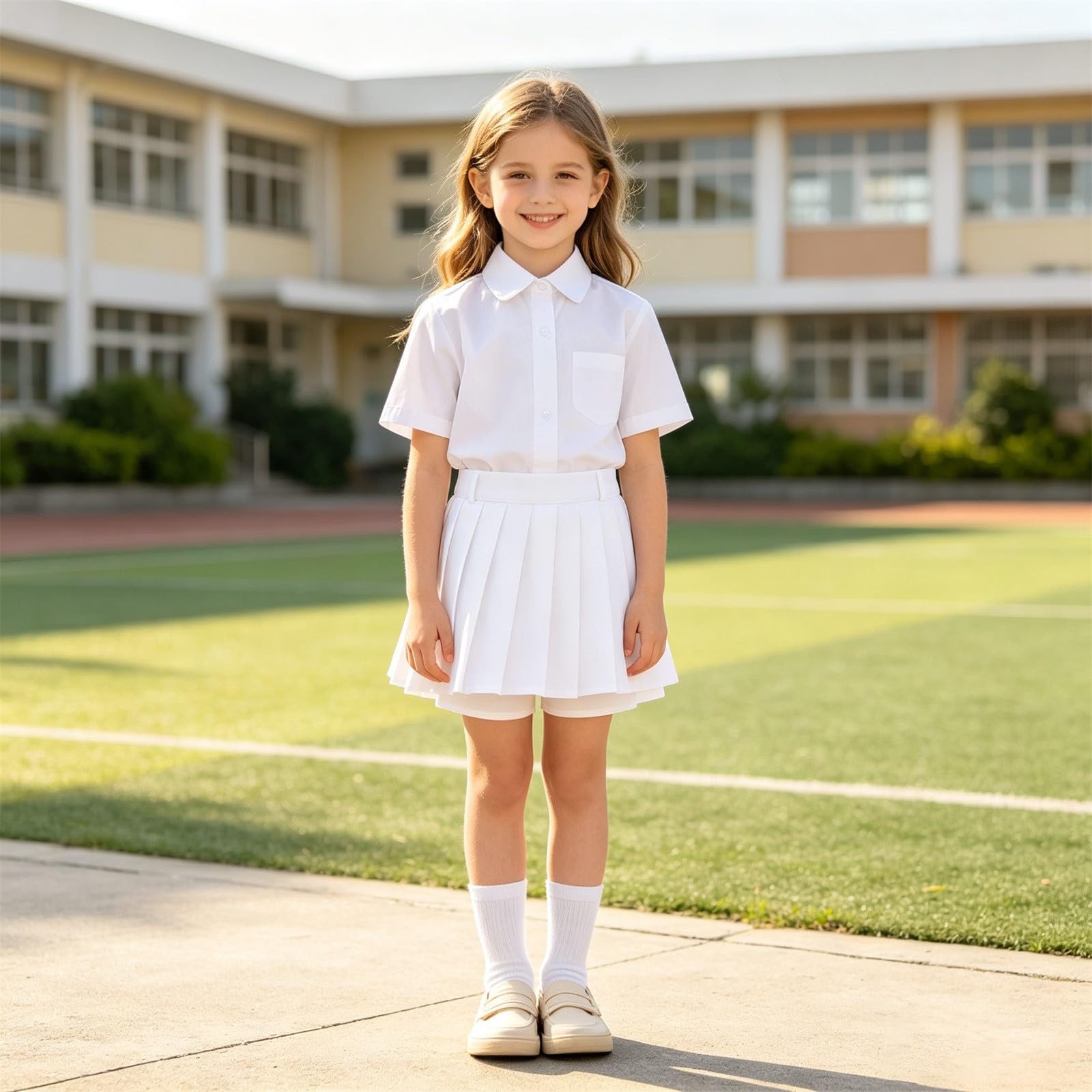 Générique Jupe plissée pour Fille avec Short Taille Haute – Tenue d'été Mignonne et Confortable pour Les Filles (White, 11-12 Years)