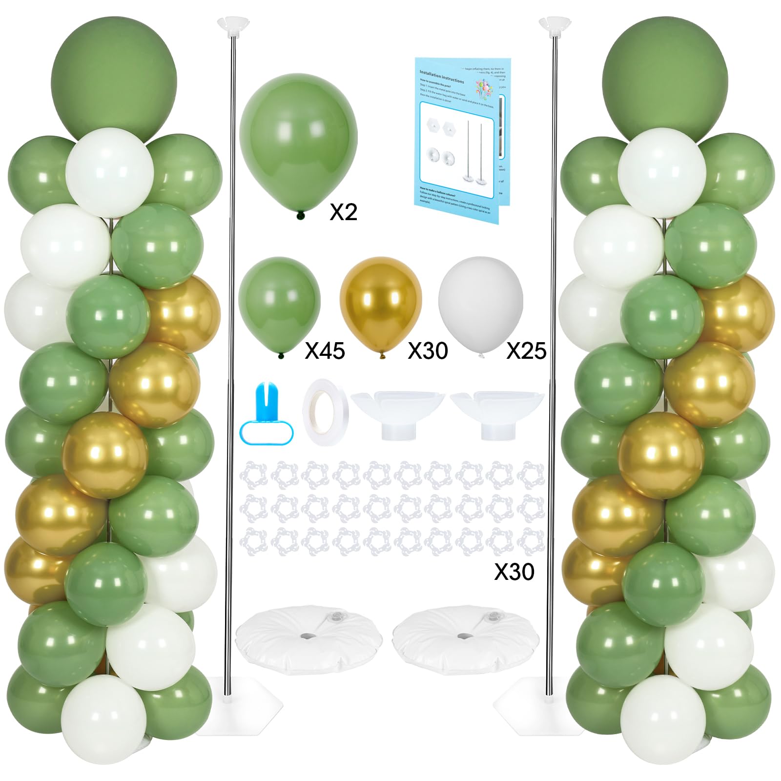Balloon Column Stand with 102 Balloons, Balloon Column Kit Set of 2, Metal Balloon Tower Stand with Base for Floor, Height Adjustable from 1.57 to 7