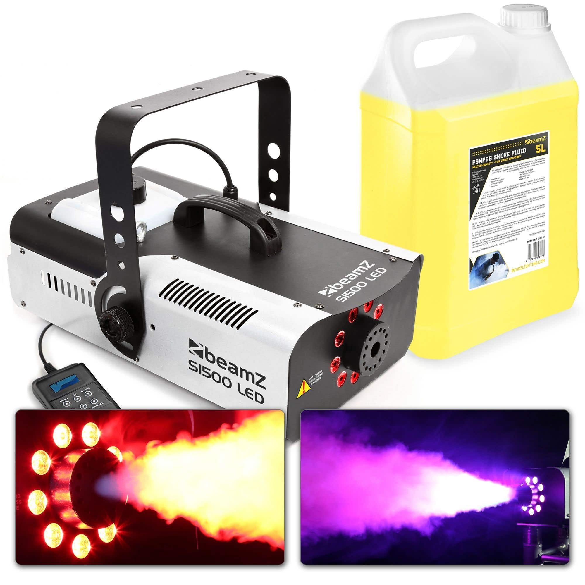 BeamZ S1500LED - Máquina de humo 1500W para bodas y celebraciones | 1500W de potencia, cobertura amplia en poco tiempo, incluye 5L de líquido, perfecto para bodas y celebraciones