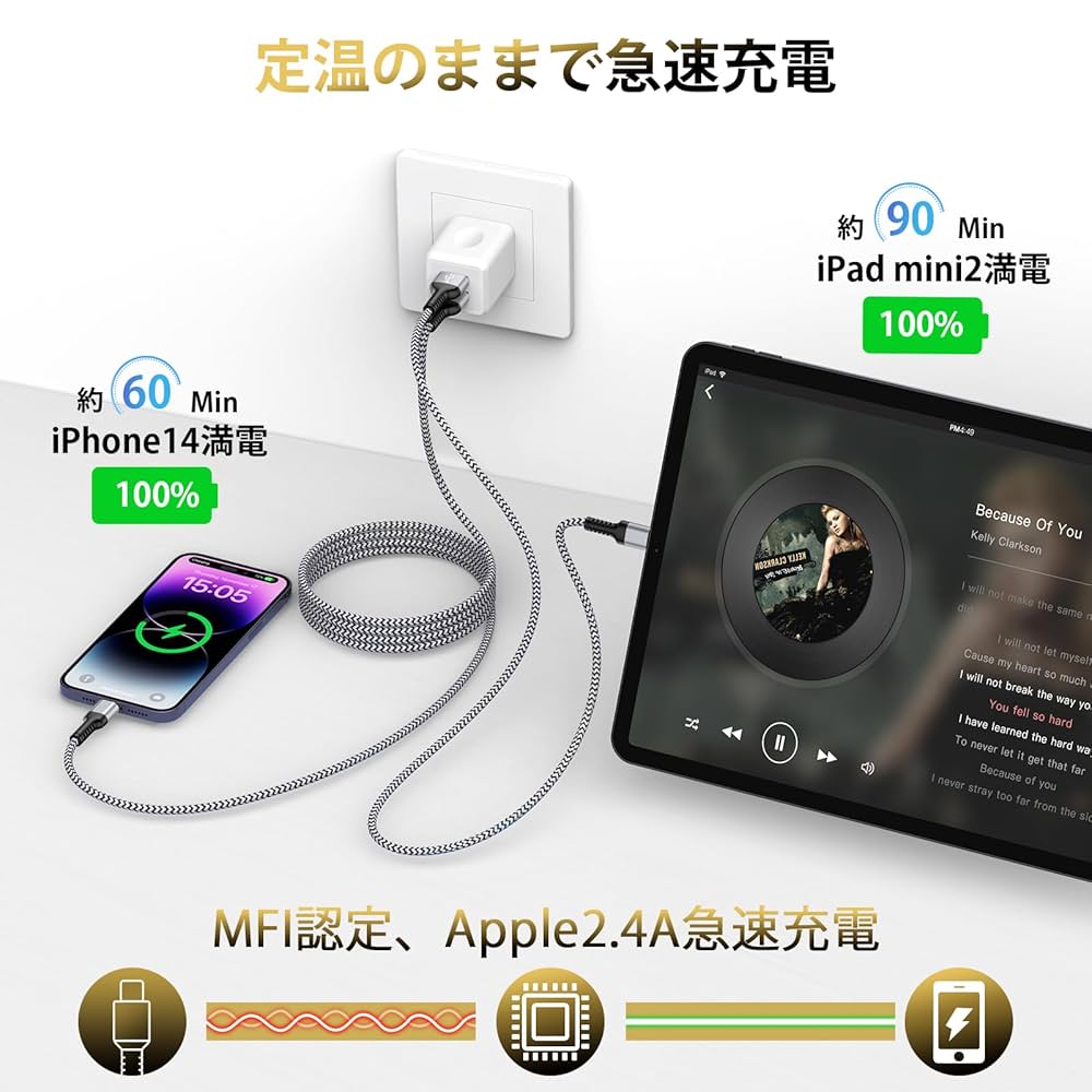 Amazon.co.jp: iphone 充電ケーブル 2本(1.8M+0.9M) アイフォン