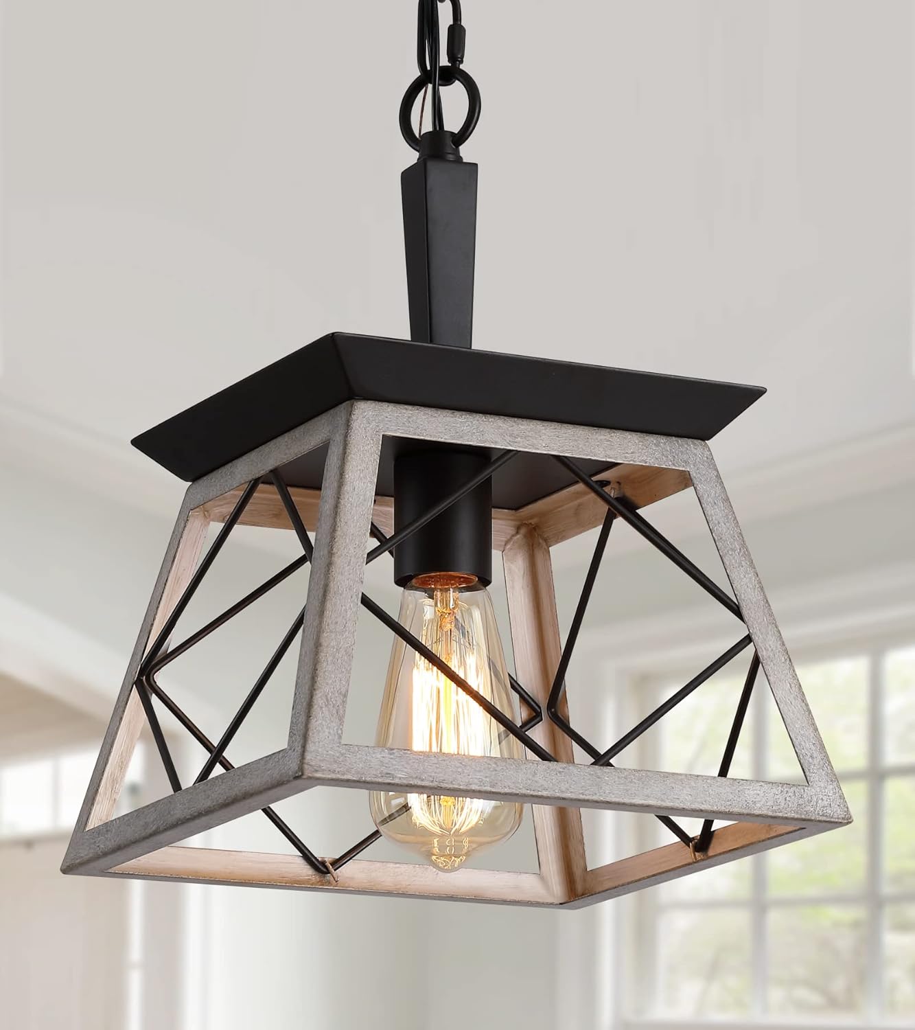 Q&S Farmhouse Dining Room Pendant Light Fixture,1-Light Industrial Hanging Lights for Hallway Entryway Patio Kitchen Island UL Listed