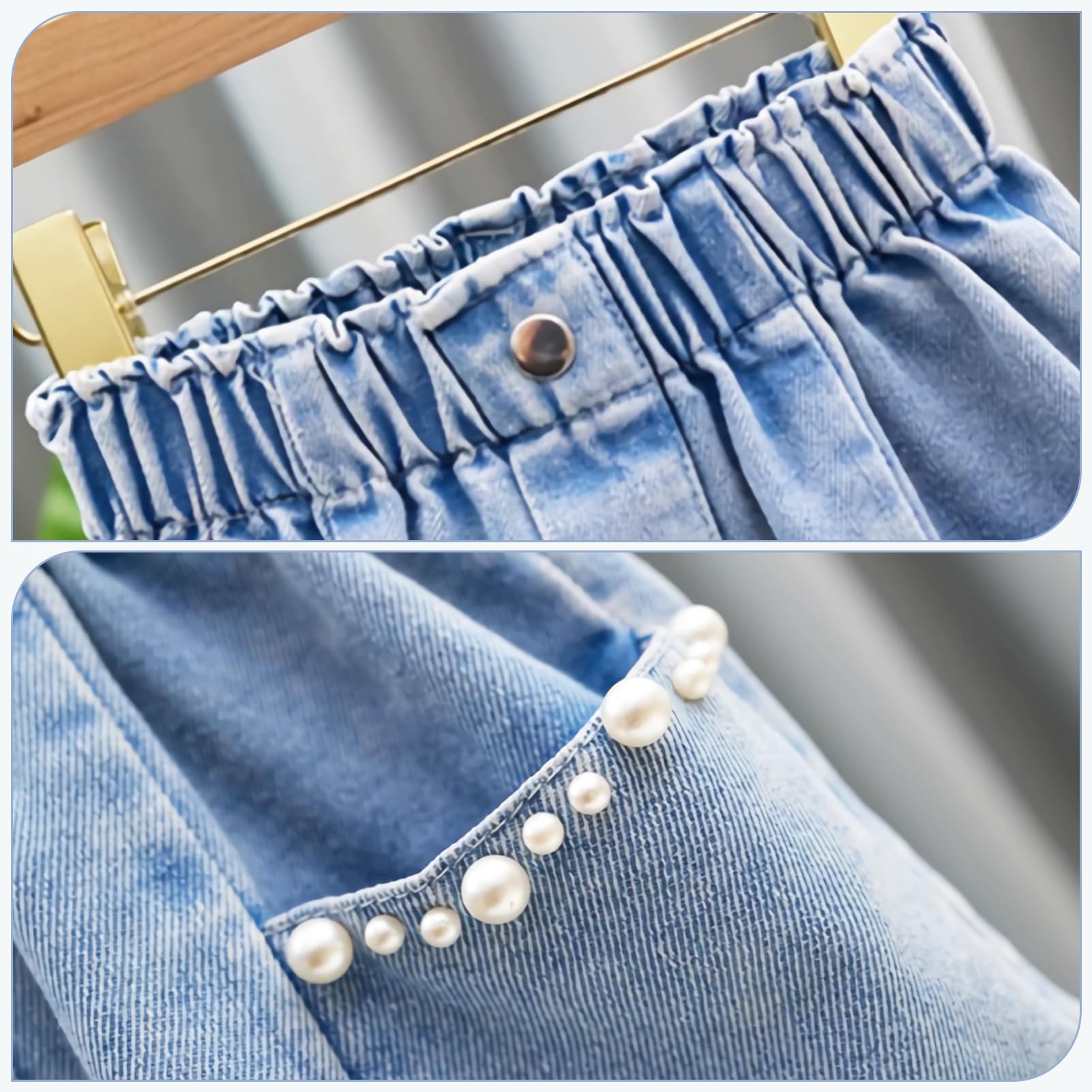 Kinder Mädchen Jeans Shorts Denim Kurze Hosen 2er-Pack Lässige Dünne Shorts für Sommer