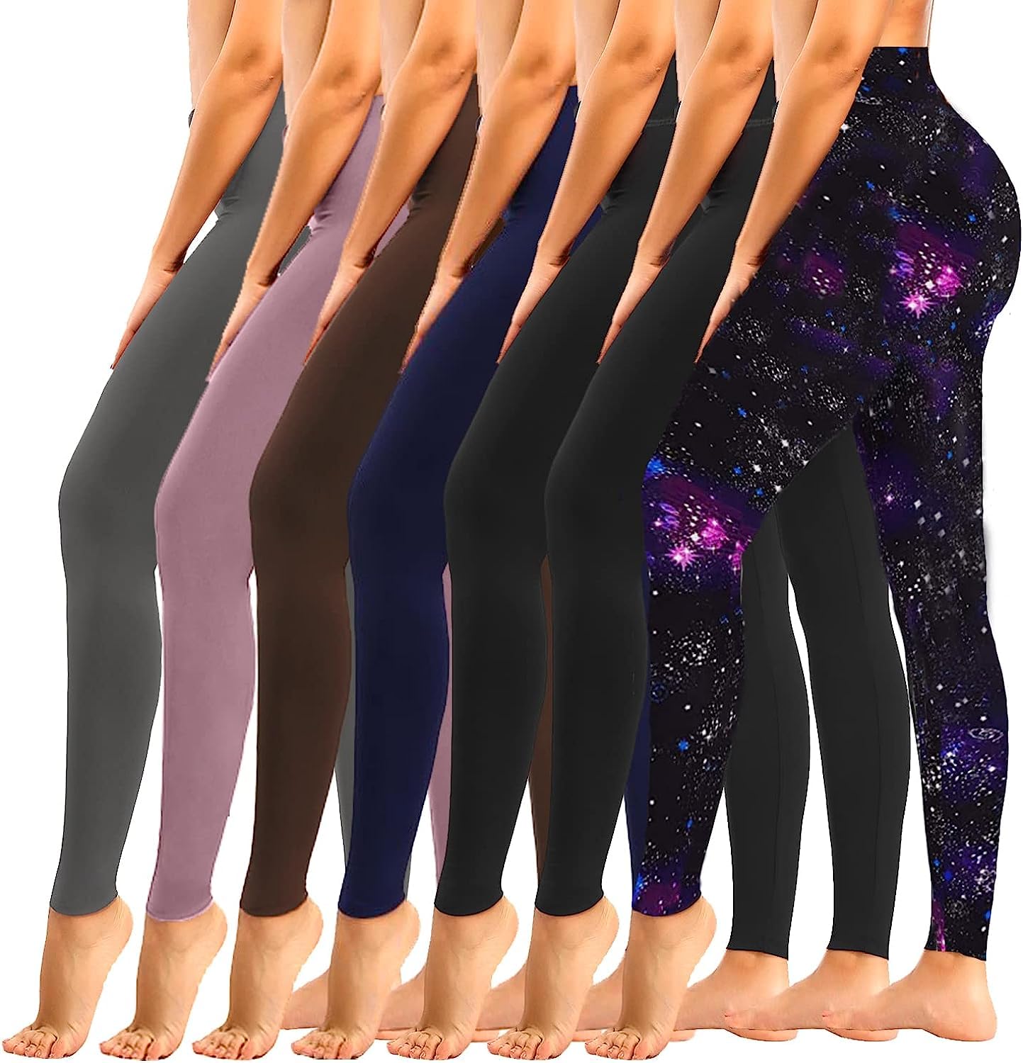 we fleece 7 Pack High Waisted Leggings for Women Tummy Control Soft Workout Athletic Yoga Pants