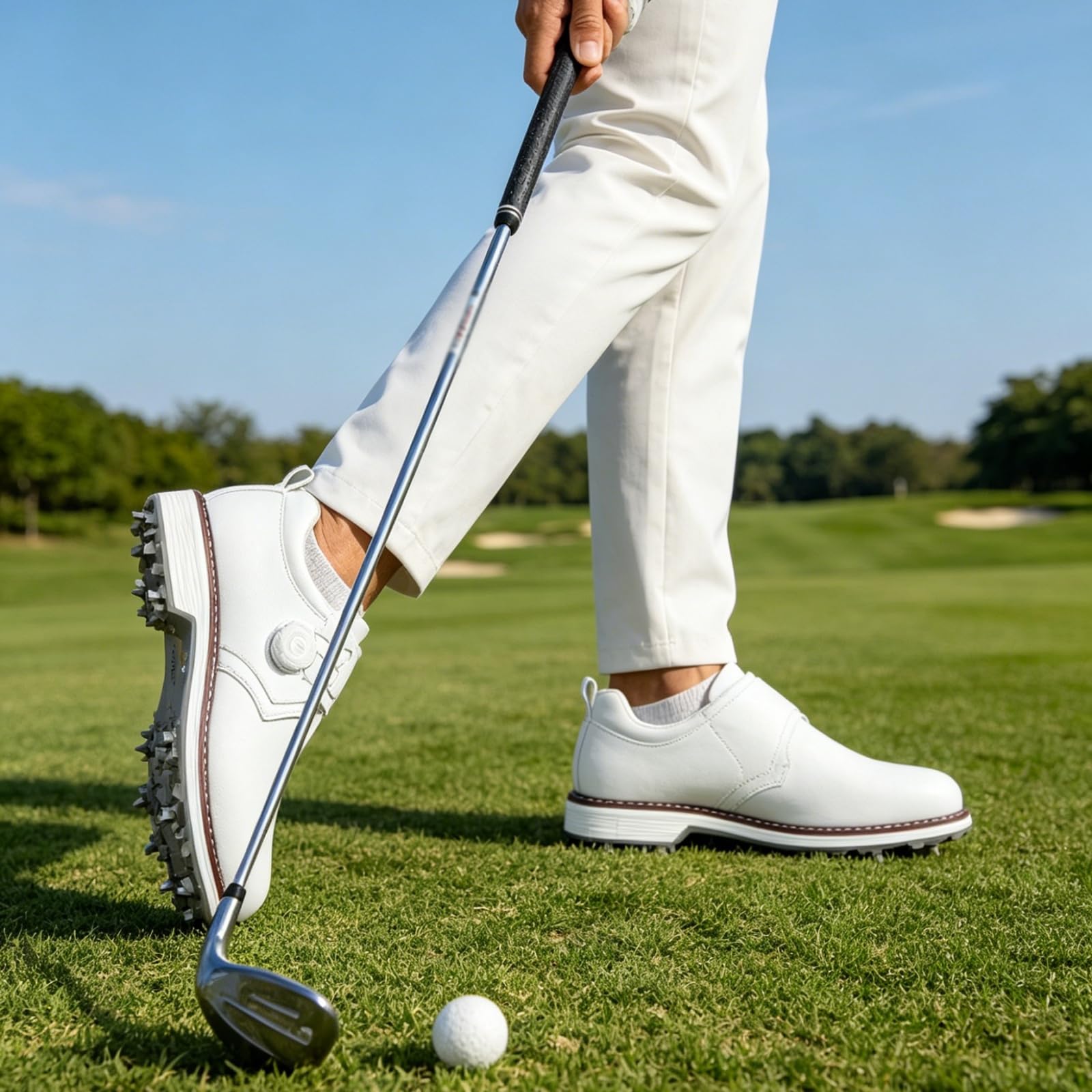 Męskie buty golfowe Profesjonalne tenisówki golfowe z kolcami Wodoodporne antypoślizgowe skórzane do uprawiania sportów na polu golfowym codzienne