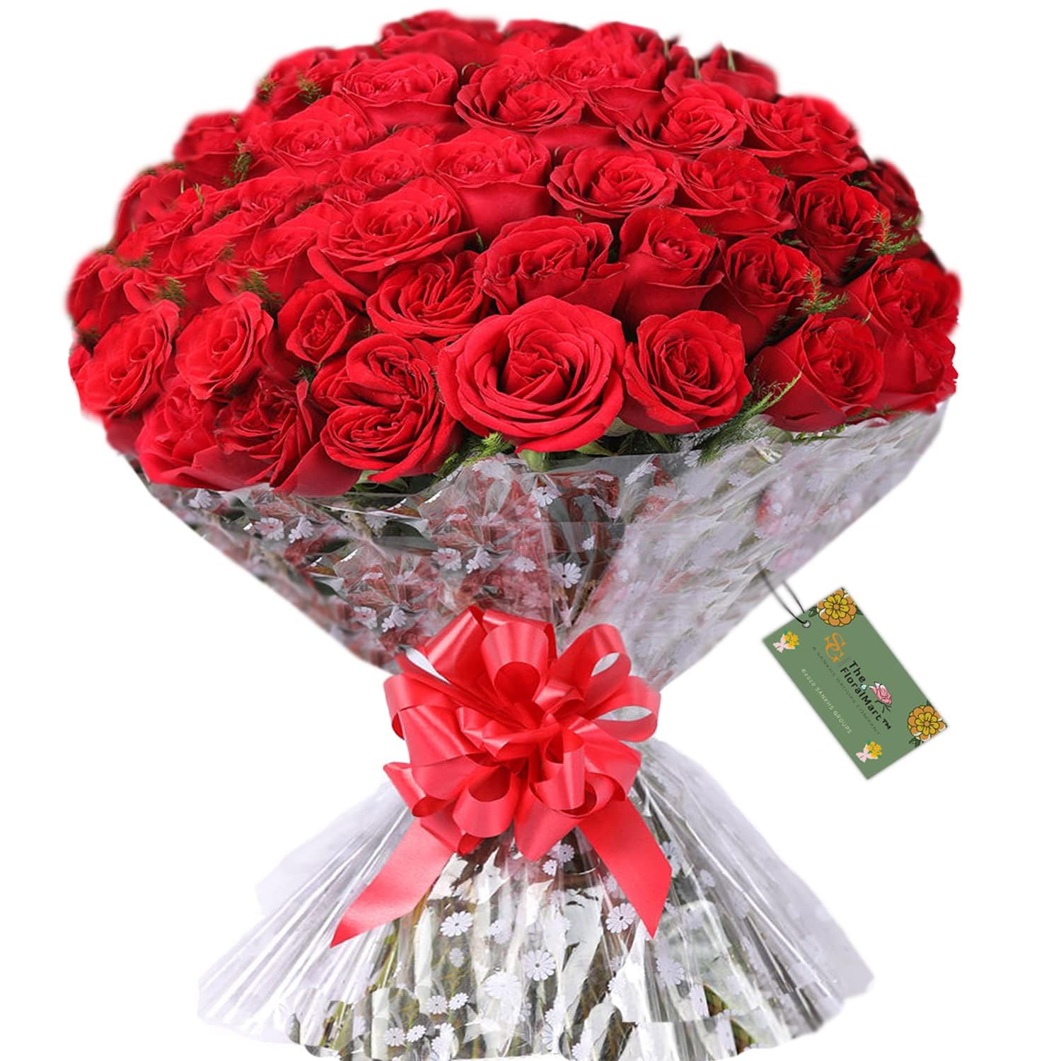 The FloralMart® Fresh Flower Bouquet of 50 Red Roses in Cellophane wrapping || TFM (Bunch of 50)-image-33