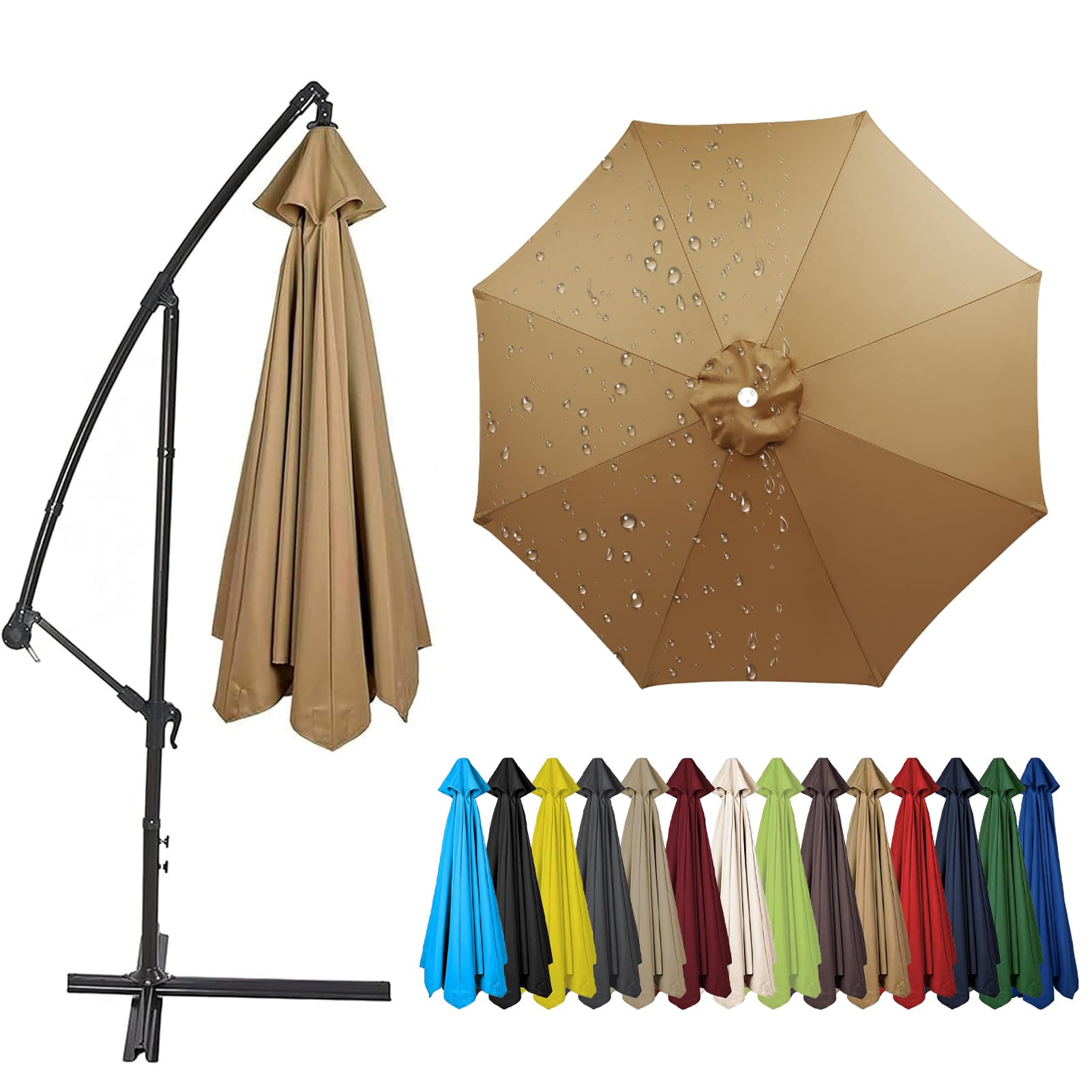 2.0m to 4.0m Replacement Parasol Canopy, 6/8 Ribs Garden Umbrella Replacement Parasol Fabric, UV 50+ Protection For Garden Yard Beach Umbrella (Khaki,3.5m / 8 Ribs)