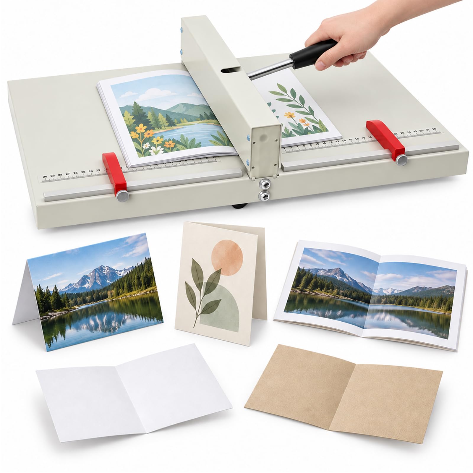 TYH Manuelle Falzmaschine 350 Mm, Falzmaschine Für Papier, A3/a4-falzmaschine, Metrische/imperiale Skala, Gehäuse Komplett Aus Kunststoff, Für Visitenkarten, Einladungen, Bastelarbeiten A3