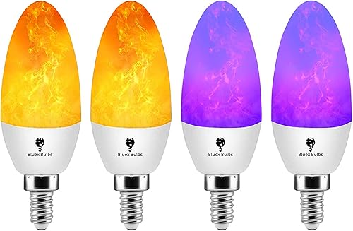 Paquete de 2 bombillas LED de llama E12 color naranja, bombillas decorativas parpadeantes de 3 modos de 3 W, bombilla naranja para candelabro,