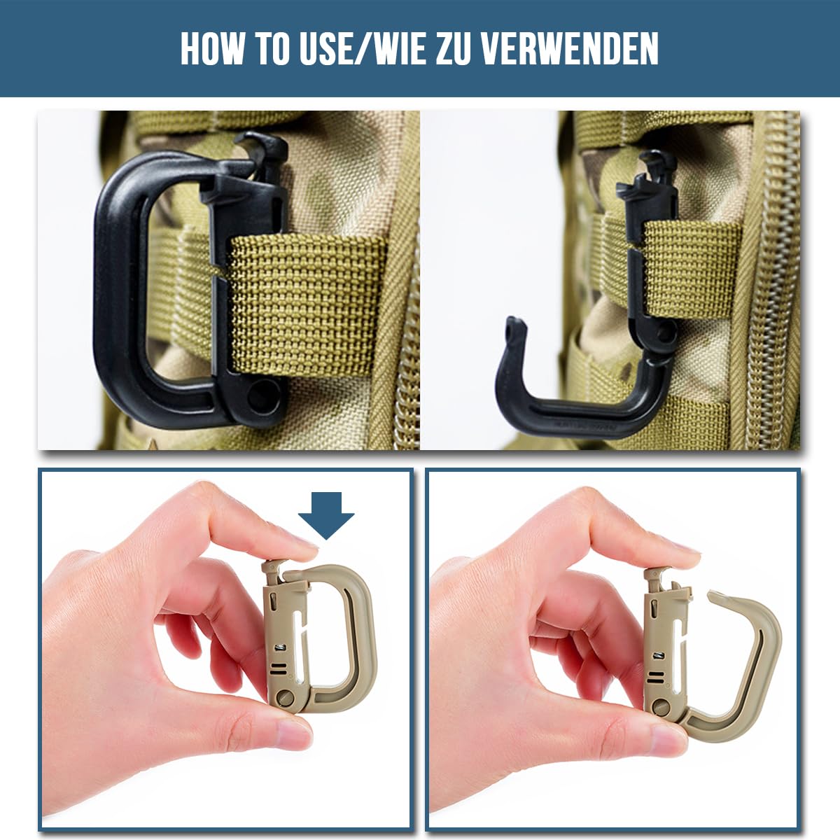 MUCHER 10stk Molle Karabiner Mehrzweck D-Ring Kunststoff Schnalle Karabinerhaken Taktischer Rucksack Clip Zur Befestigung Von Molle Gurtband (Khaki