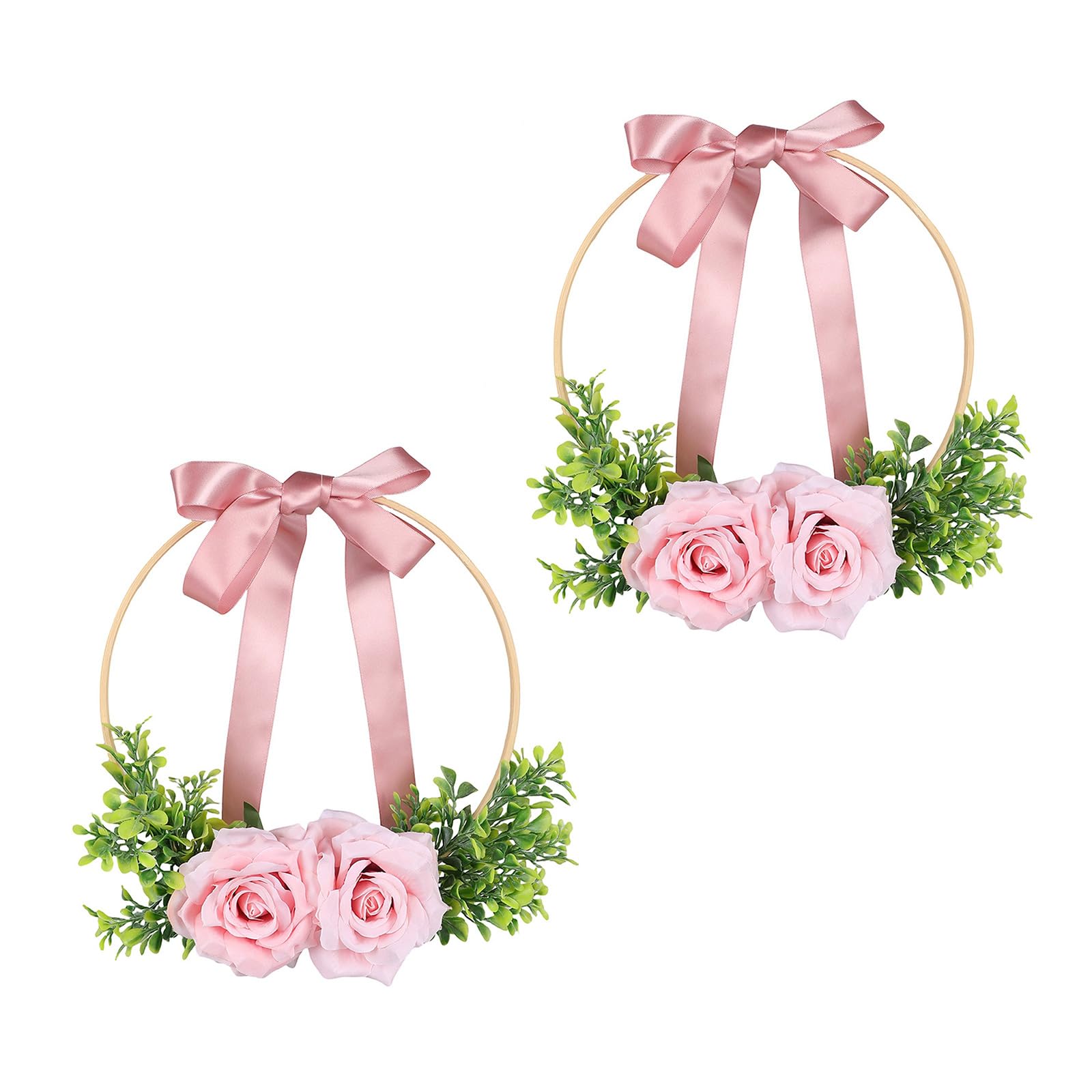 Romance Artificial Flower Hoop Wreath 2pcs for Wall Decoration Bridal Shower and Coffee Shop Wedding Ceremony Ornament Floral Hoop Wreath for Wedding