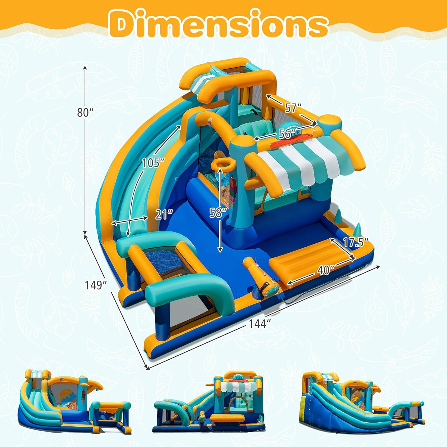 HONEY JOY Inflatable Water Slide with Market Stand, Long Slide/Bounce House/Climbing Wall/Soccer Gate, Water Cannon, Splash Pool, Outdoor Blow Up Waterslides for Backyard Party Gift (With 735w Blower)