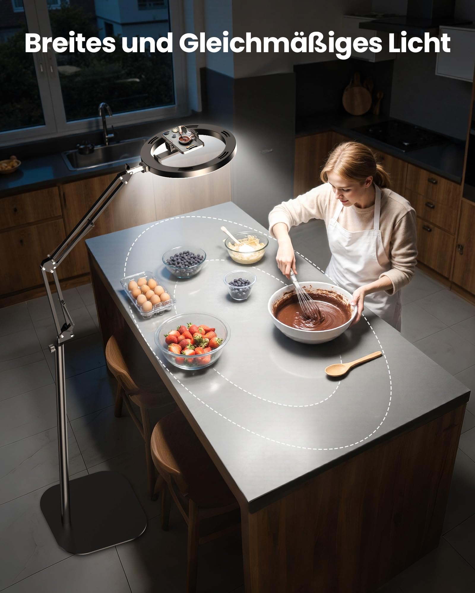 Upgrade Ringlicht Ringleuchte mit Stativ Overhead, Evershop 10” Handy Stativ mit LED Ringlicht Flexibel 70,8” Höhe& 360°Lichtring Ring Light mit Fernbedienung Blitzgeräte für Tiktok YouTube,CRI>95