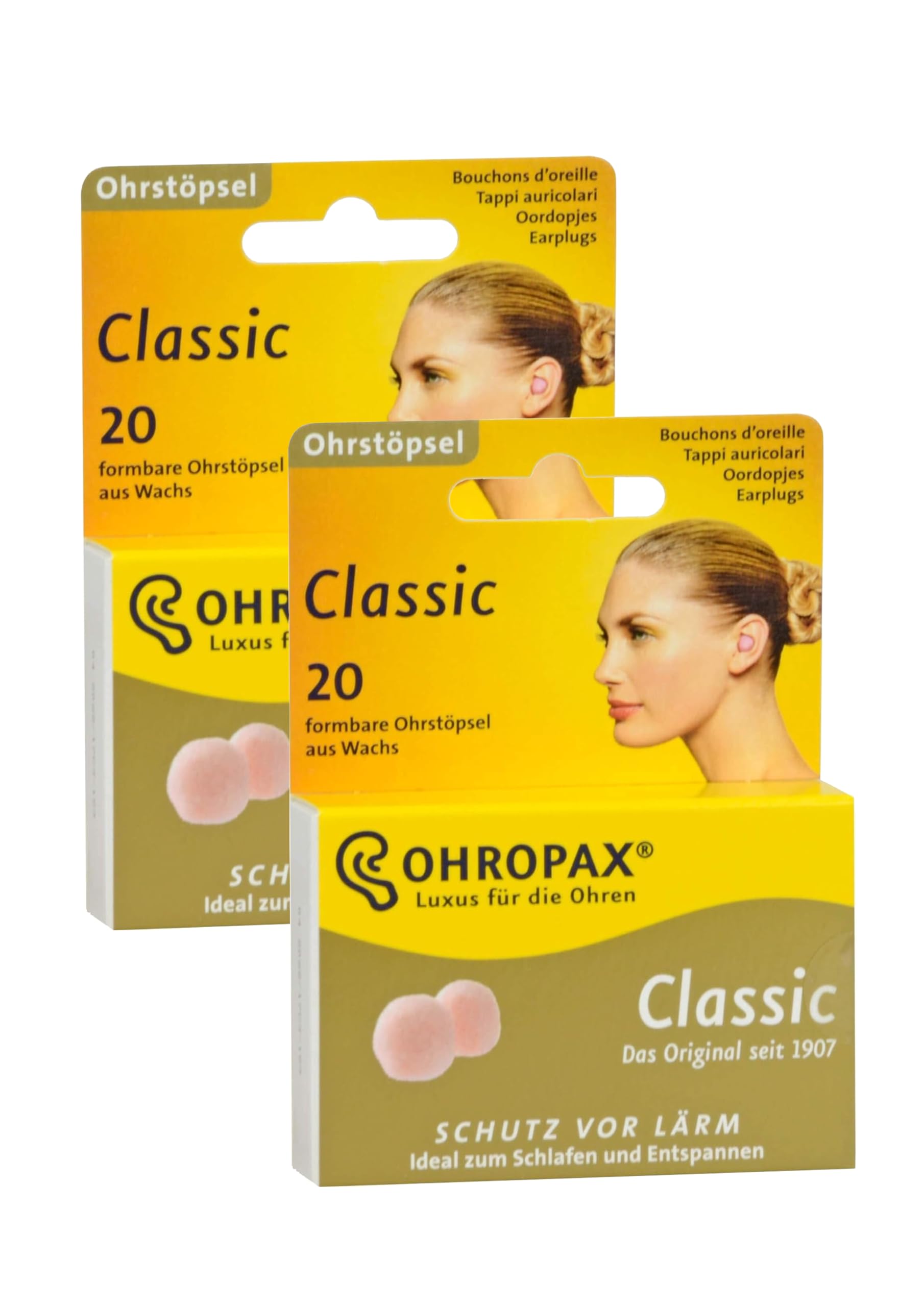 OHROPAX Tappi per orecchie in cera, classici, 40 pezzi (2 x 20 pezzi, confezione da 2)