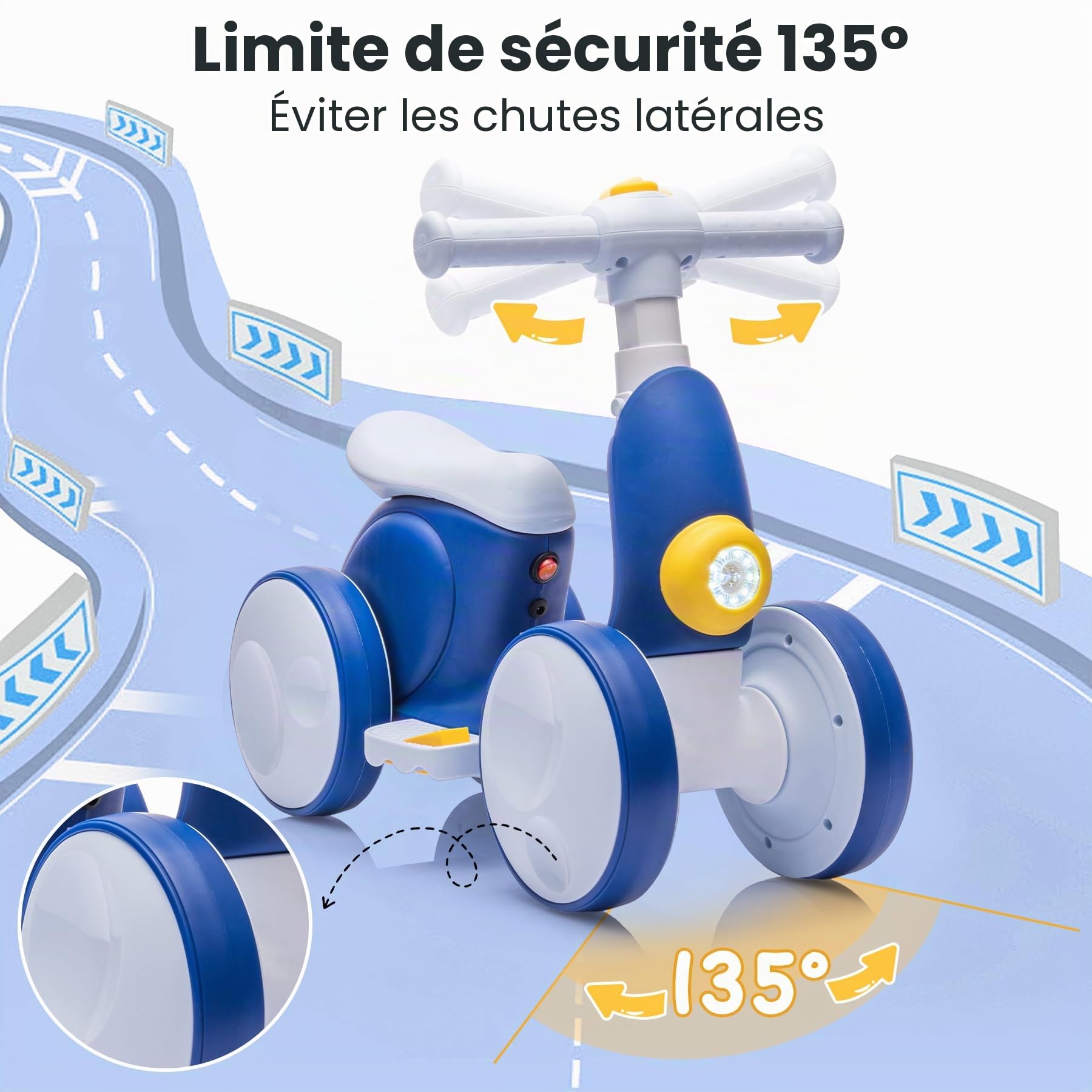 Draisienne Bebe Électrique avec Machine à Bulles pour 1.5-4 Ans, Vélo d'équilibre pour Garçons et Filles avec Musique, Lumières LED, Cadeau pour Anniversaire, Noël, Bleu-Blanc