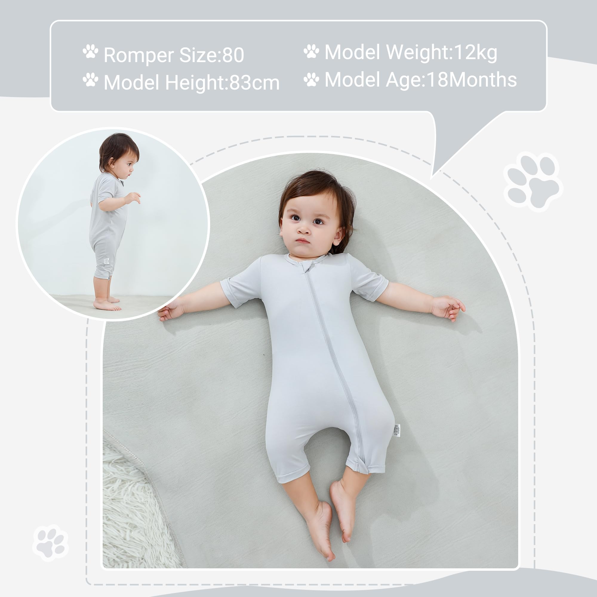 Tutina Unisex per Neonati e Bambini in Fibra di bambù con Maniche Corte Primavera Estate Body per 0-24 Mesi Confezione da 2 Pezzi