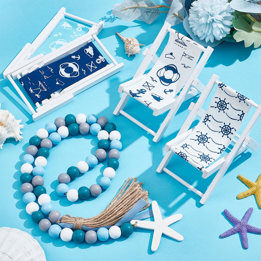 CRAFTYMELODY 4Pcs 4 Styles Beach Chair Decor Miniature Furniture Accessories Foldable Wooden Beach Chair with 1Pcs Beads Pendant Mini Longue Deck Chairs Ornament Ocean Theme Decor - Image 4