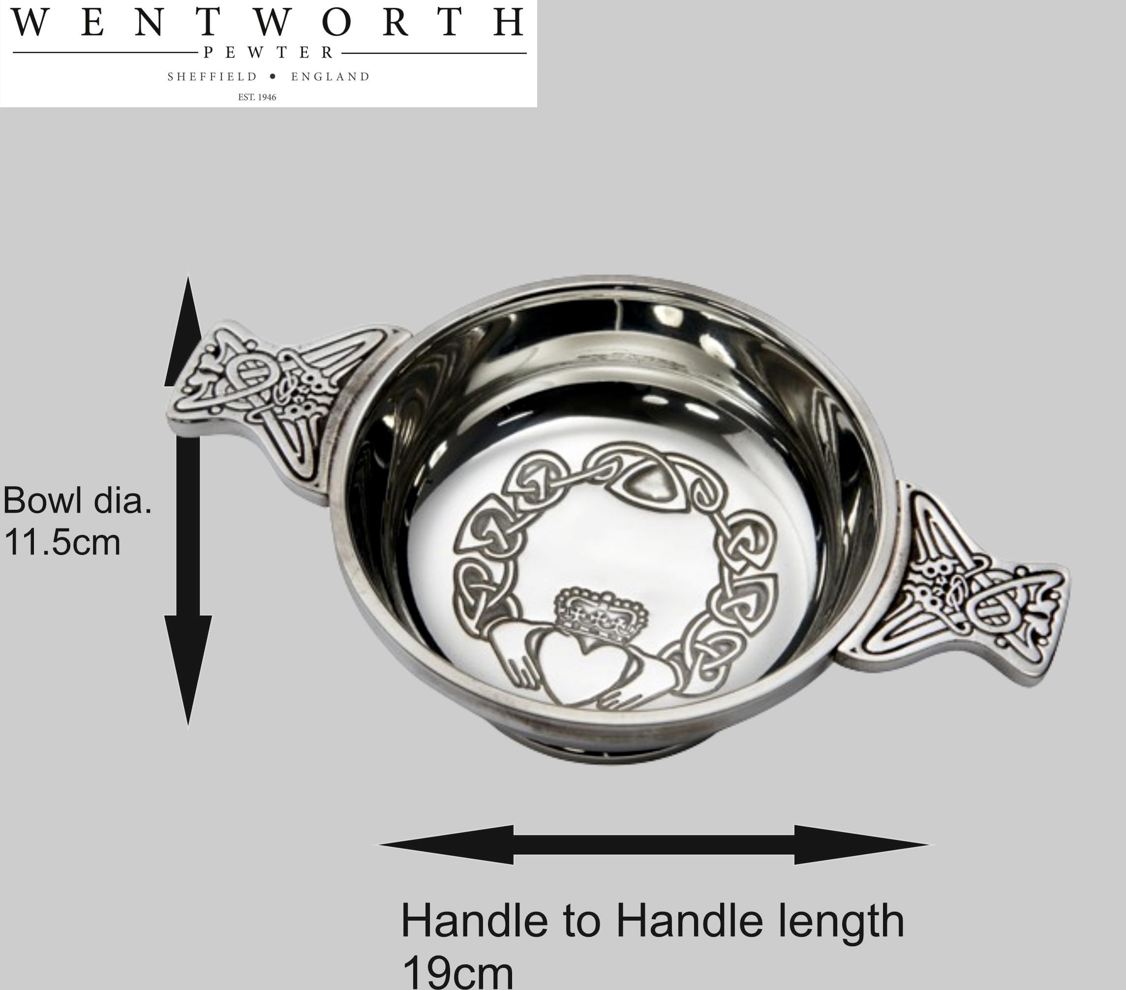 Wentworth Pewter Grand quaich en étain motif Claddagh bol dégustation whisky Burns